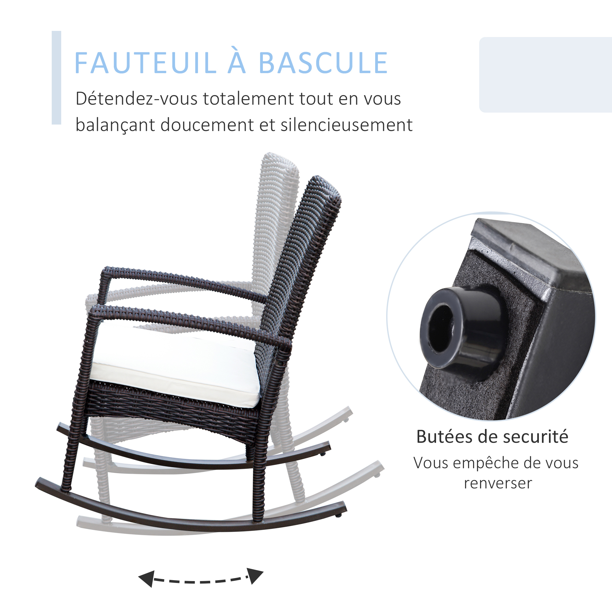 Fauteuil à bascule rocking chair avec coussin résine tressée