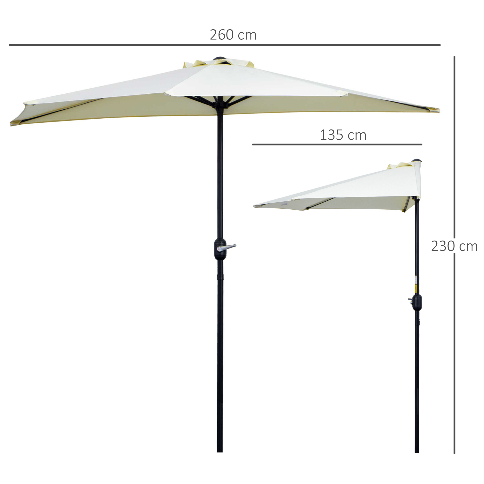 Demi parasol balcon avec manivelle acier polyester