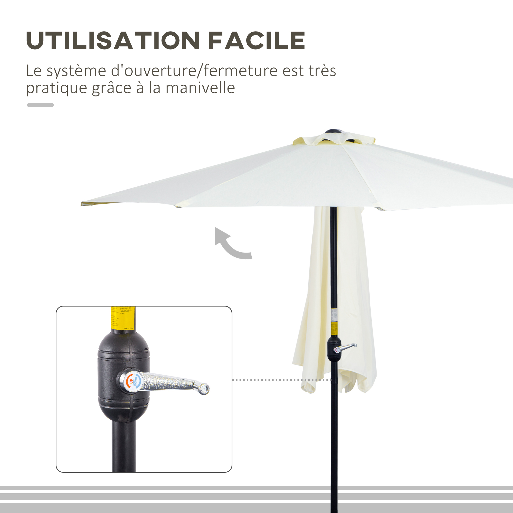 Demi parasol balcon avec manivelle acier polyester