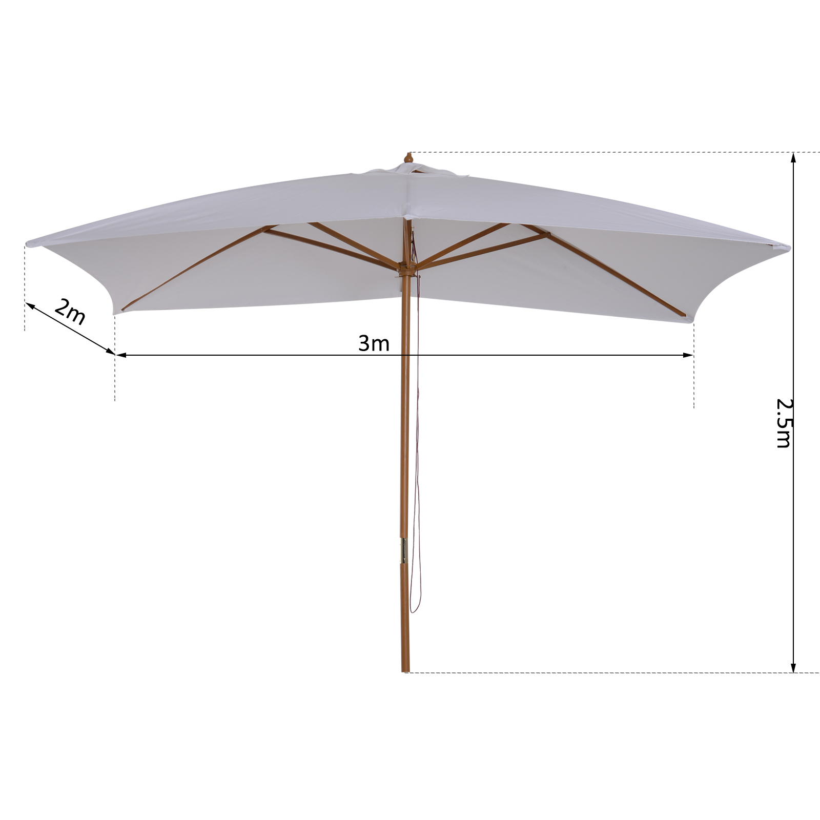 Parasol droit rectangulaire grande taille dim. 3L x 2l x 2,5H m