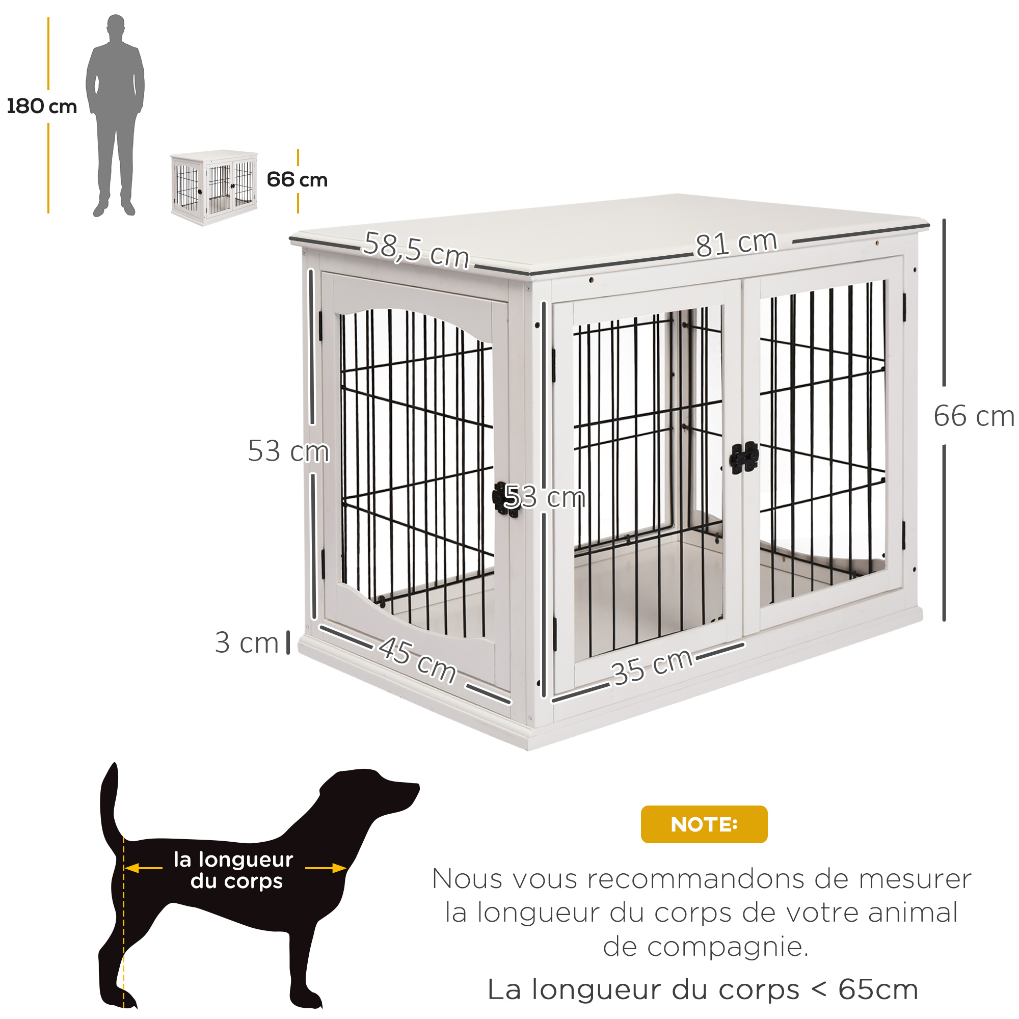 Cage pour chien animaux cage en bois MDF classe E1 3 portes verrouillables