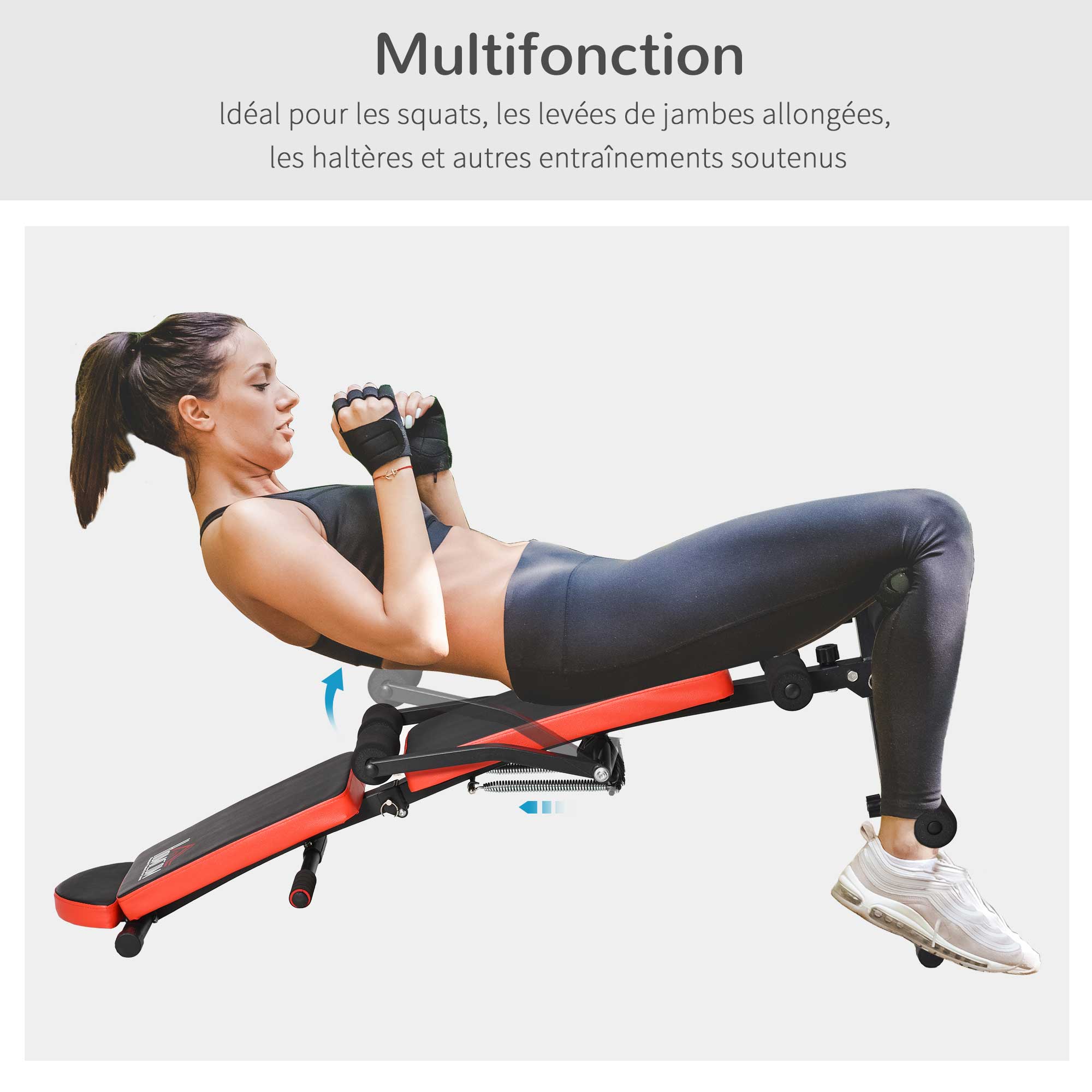 Banc de musculation pliable hauteur réglable acier PU rouge noir