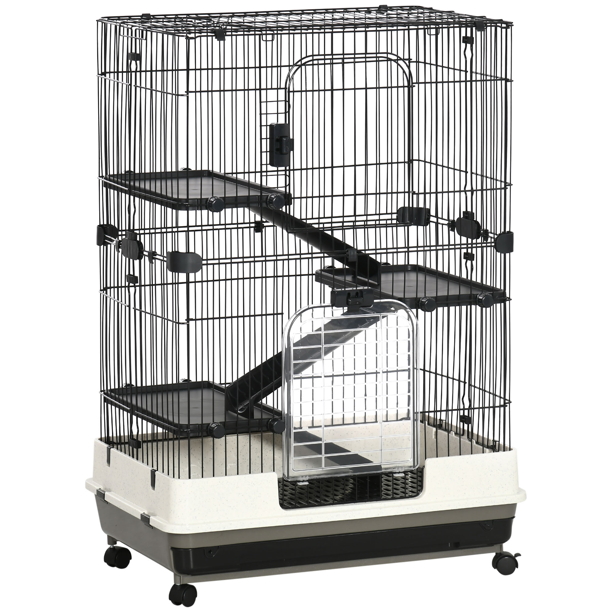 Cage pour cochons d'Inde chinchilla rongeur sur roulettes métal PP noir gris