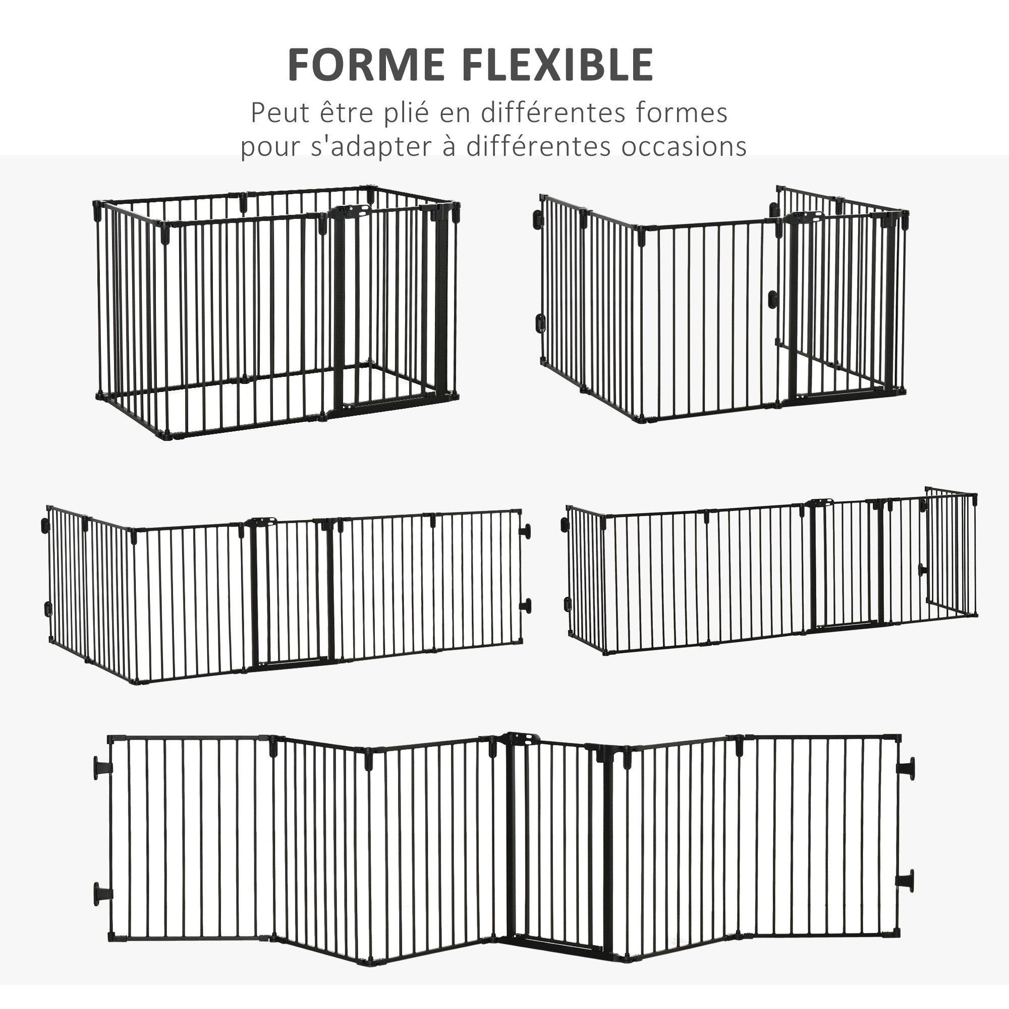 Barrière de sécurité parc enclos chien modulable pliable porte acier noir