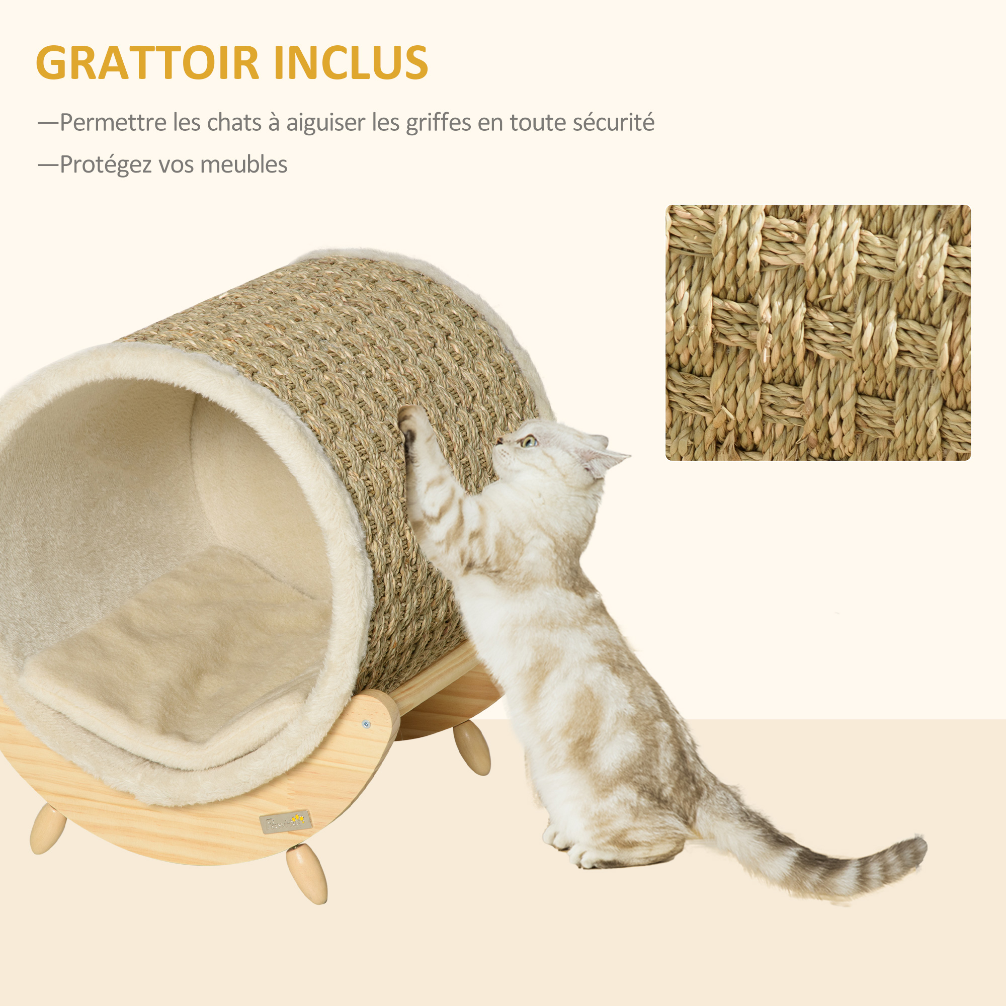 Maison pour chat design avec coussin et grattoir