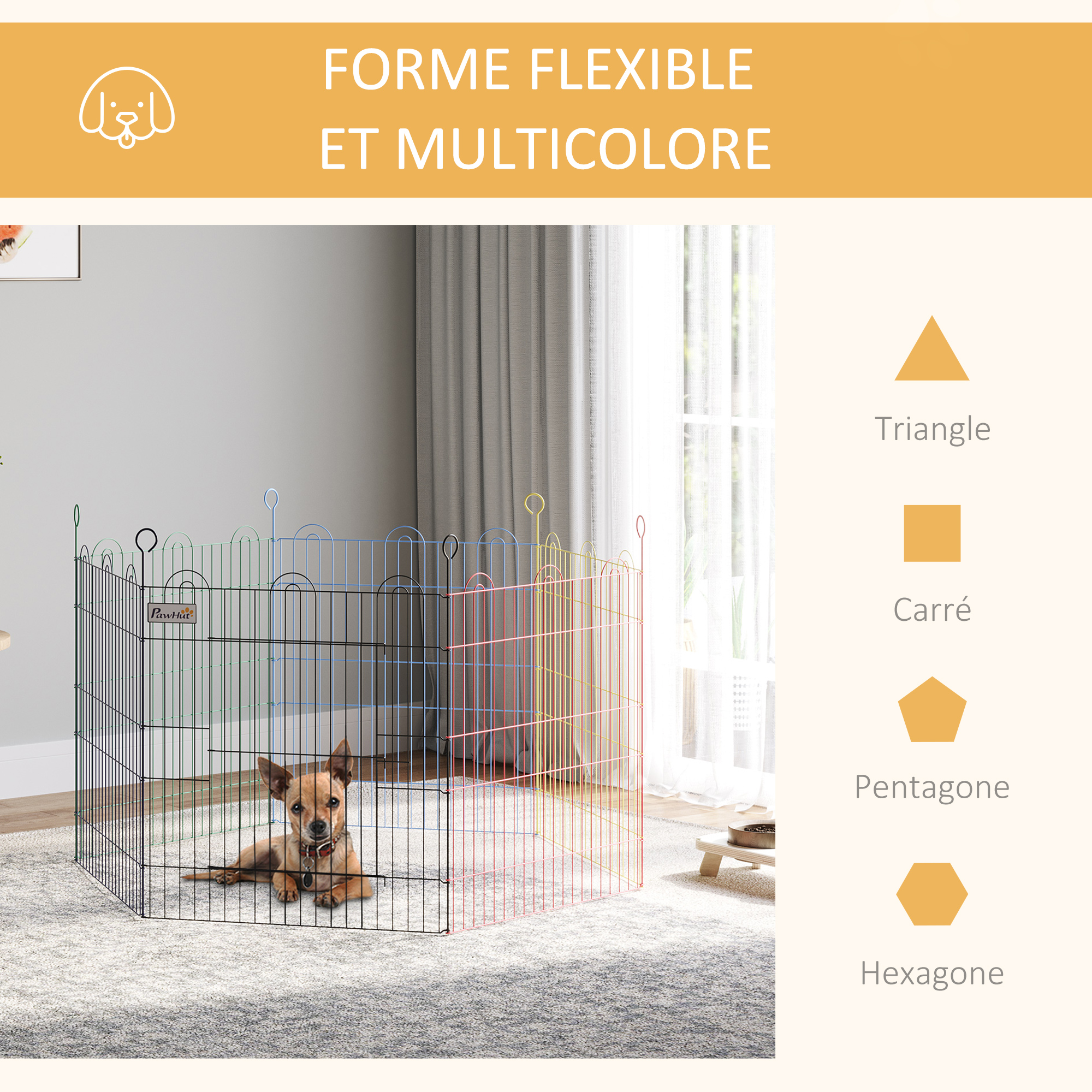 Parc enclos modulable pour chien animaux porte métal multicolore