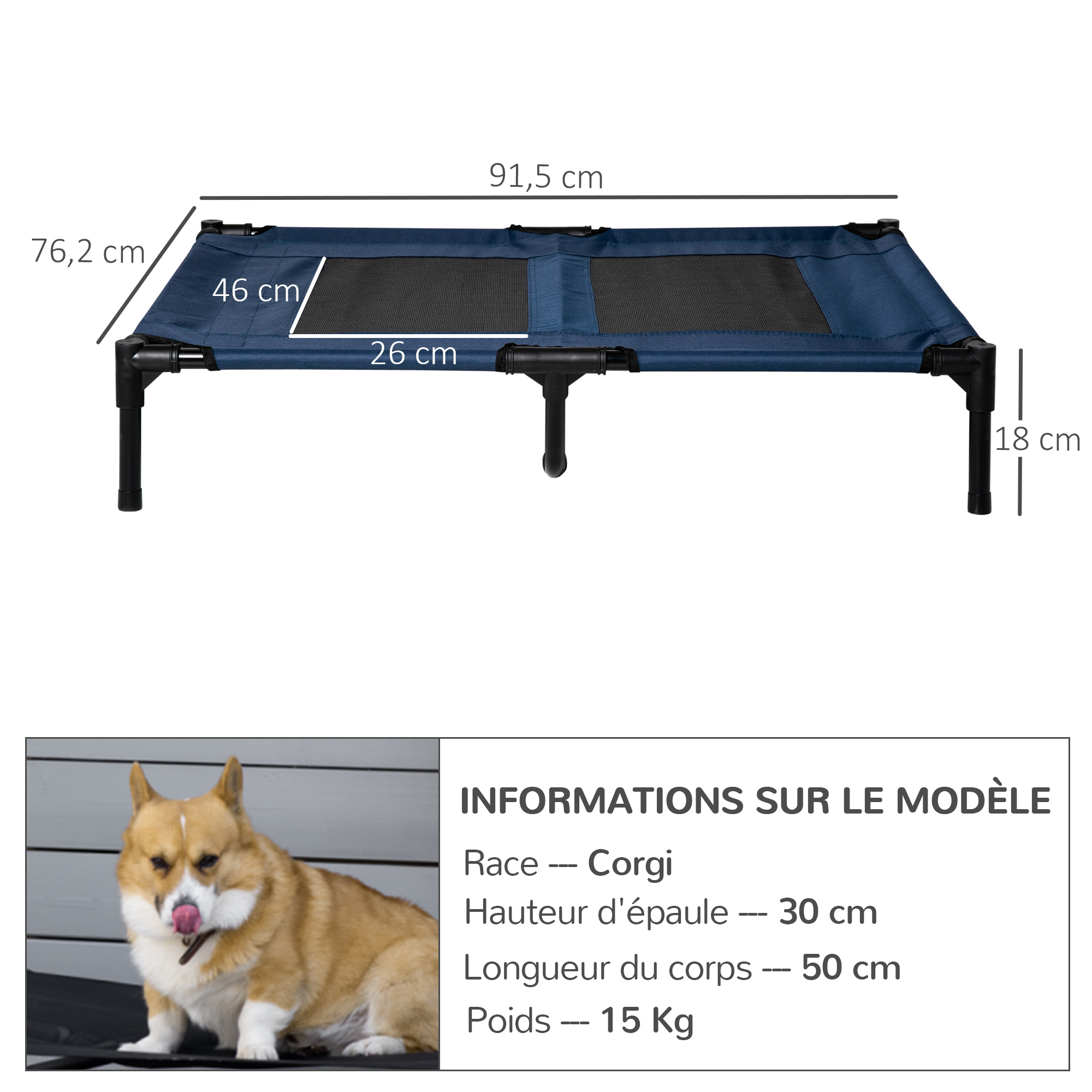 Lit pour chien chat XXL 92 x 76 x 18 cm bleu marine