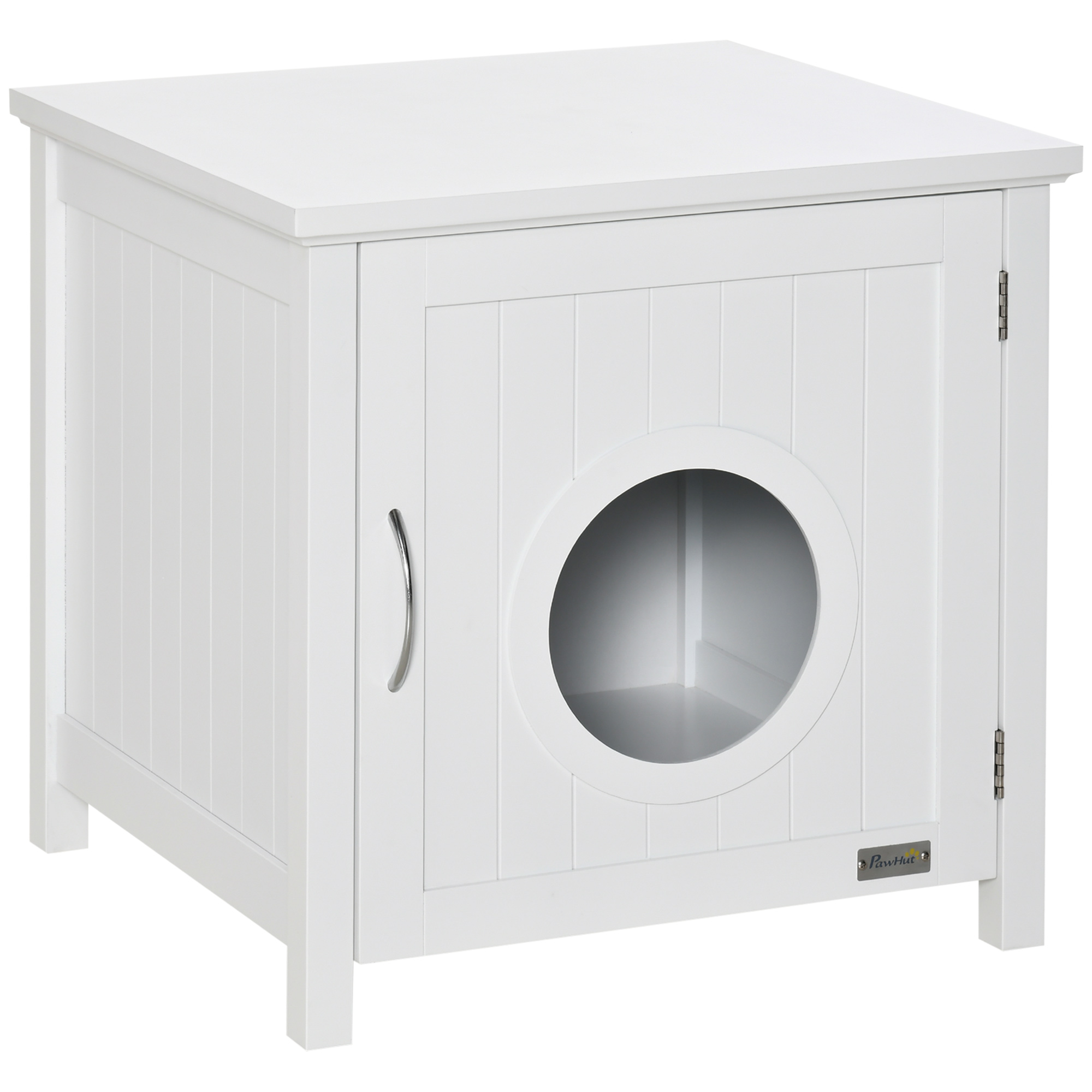 Maison de toilette pour chat sur pied design rainuré porte blanc