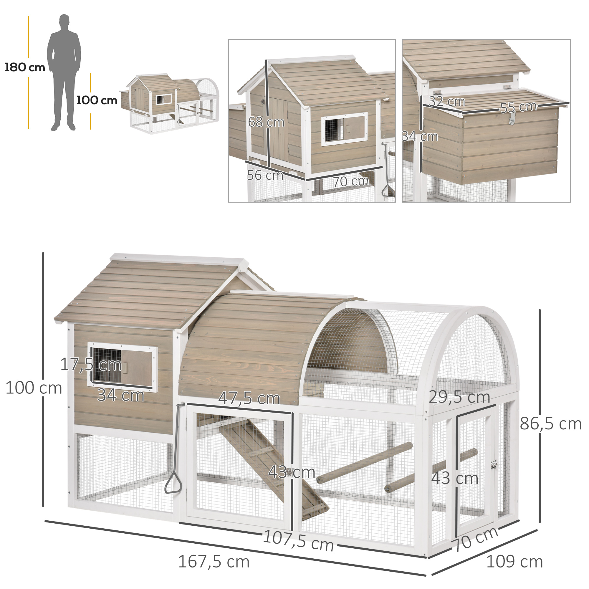 Poulailler cottage multi-équipé bois sapin blanc gris