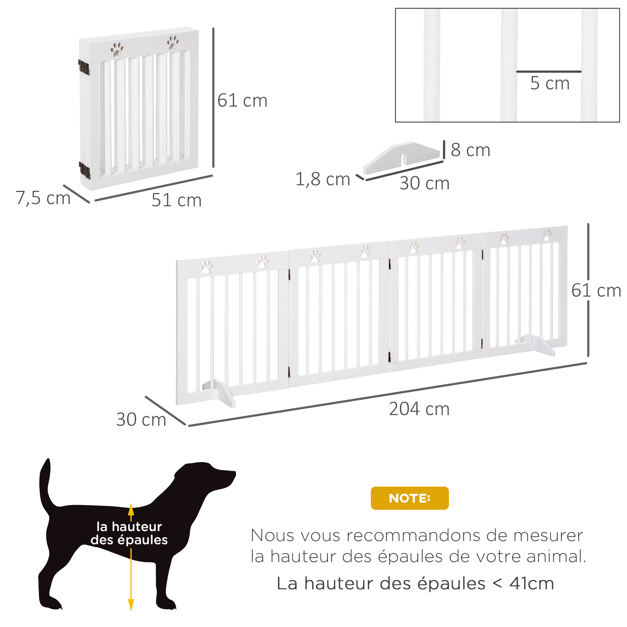 Barrière modulable pliable pour animaux pin blanc