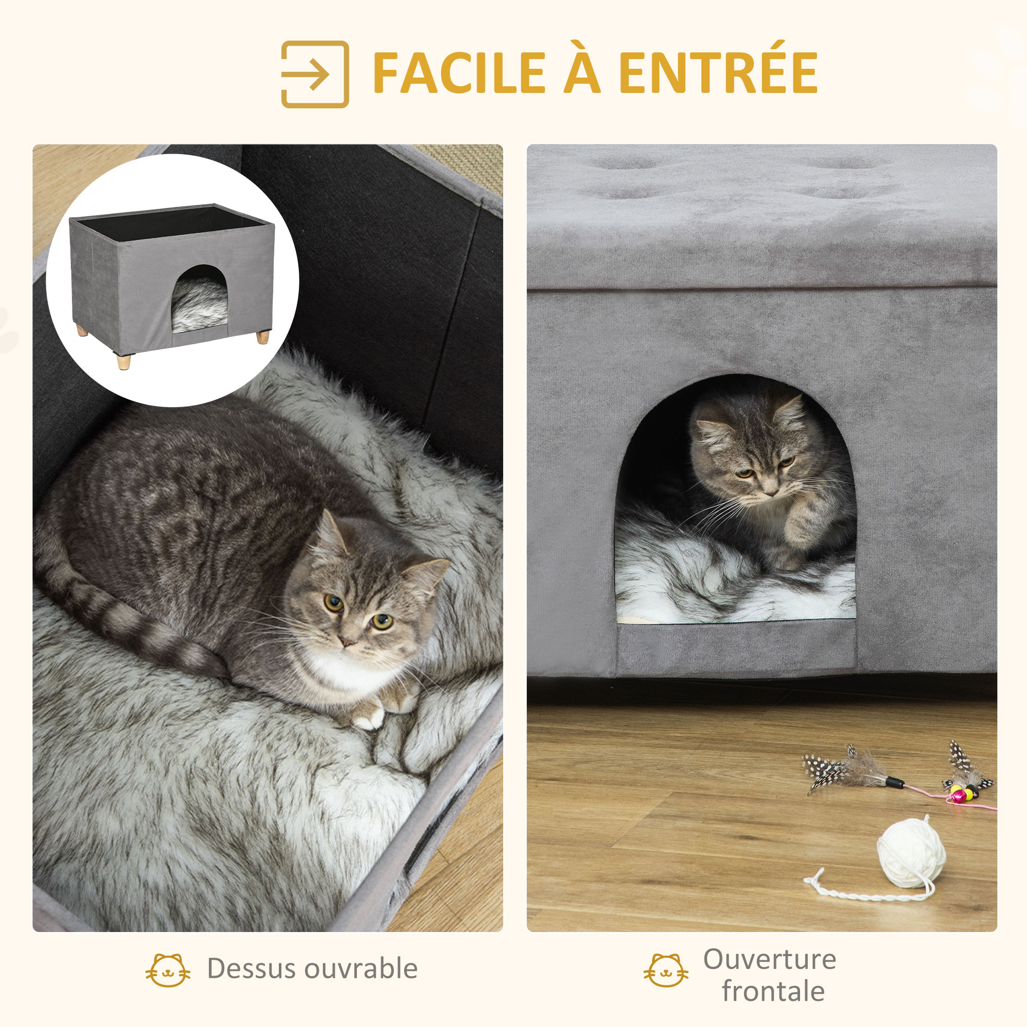 Niche chat maison de chat sur pied repose-pied 2 en 1 gris