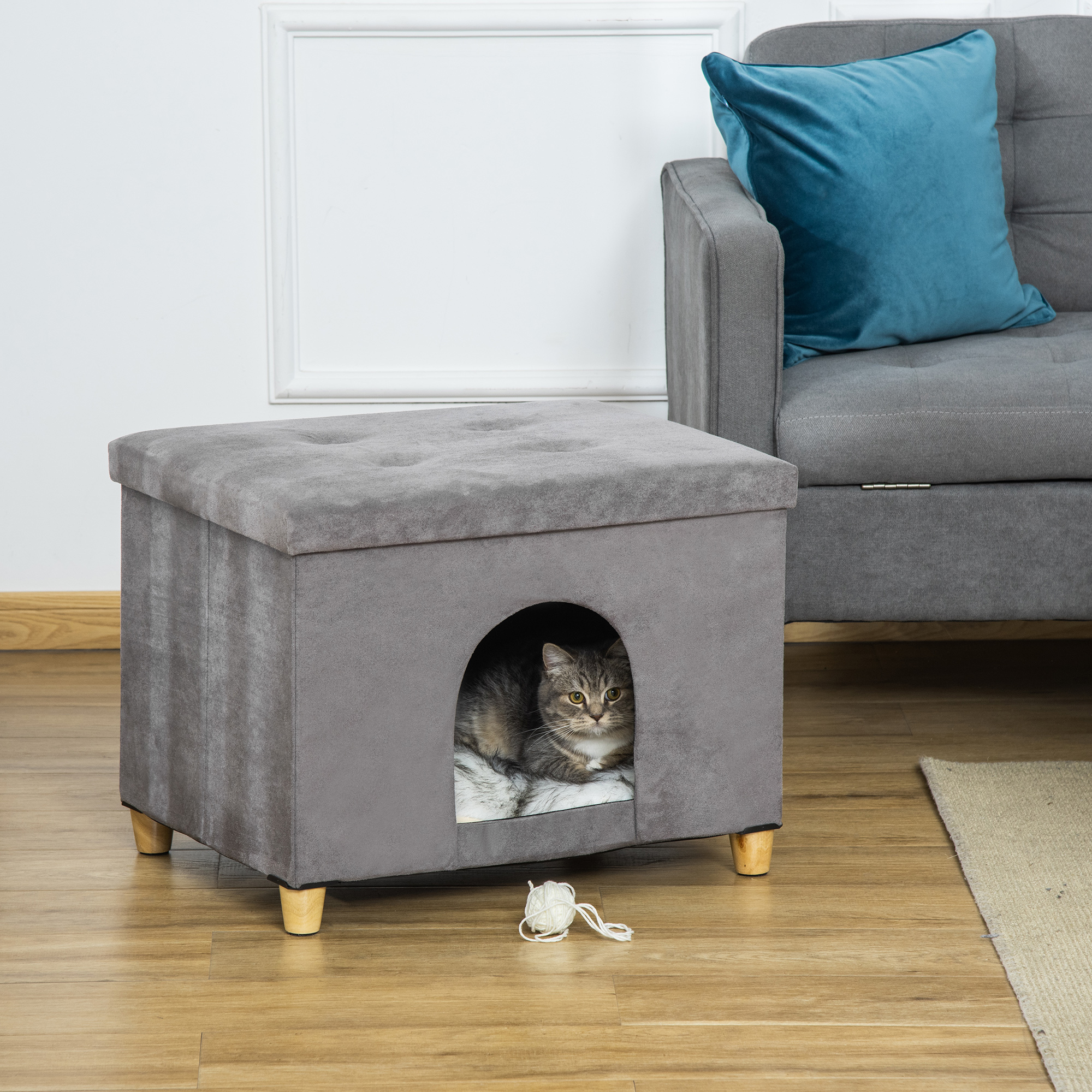 Niche chat maison de chat sur pied repose-pied 2 en 1 gris