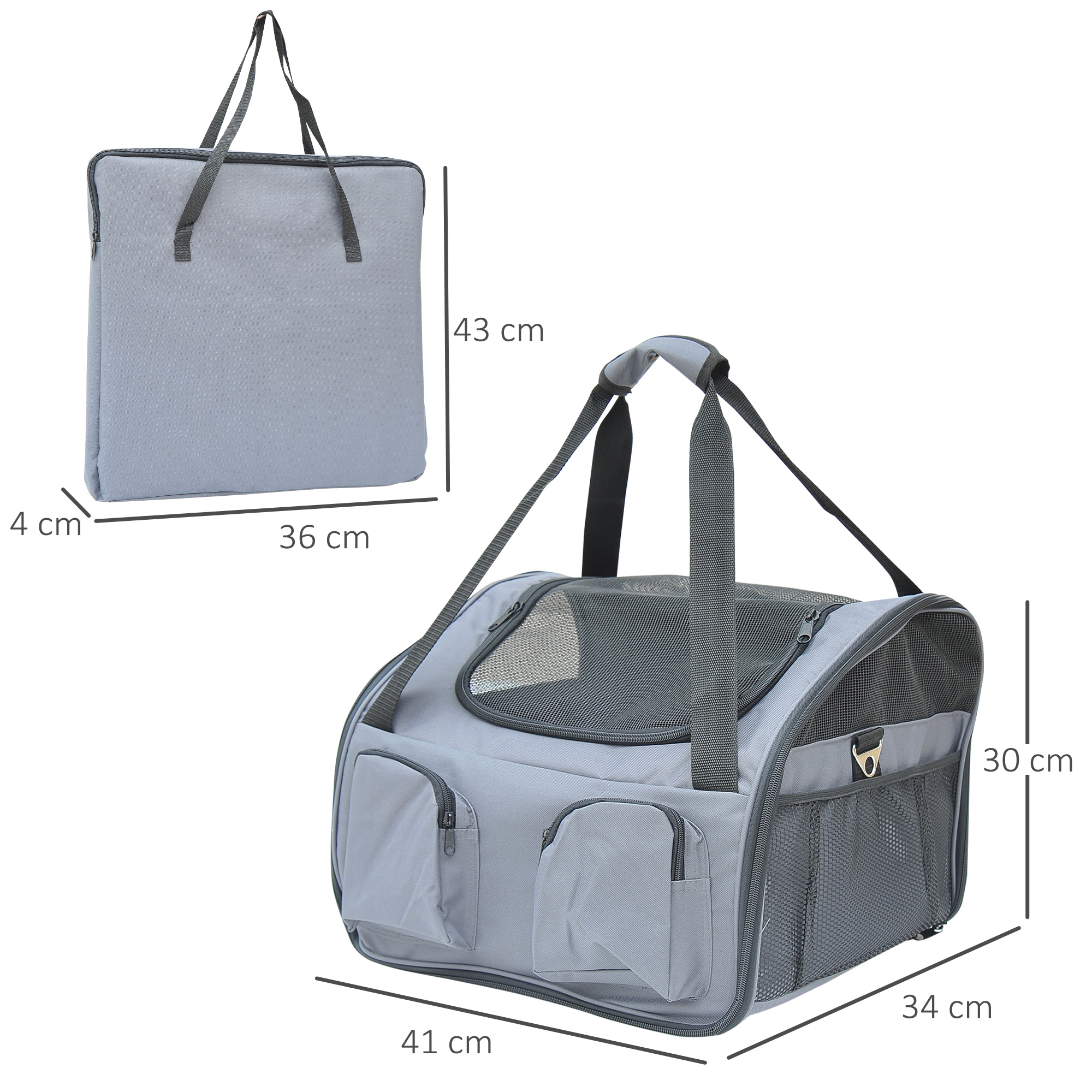 Sac de transport pour chien chat pliable gris