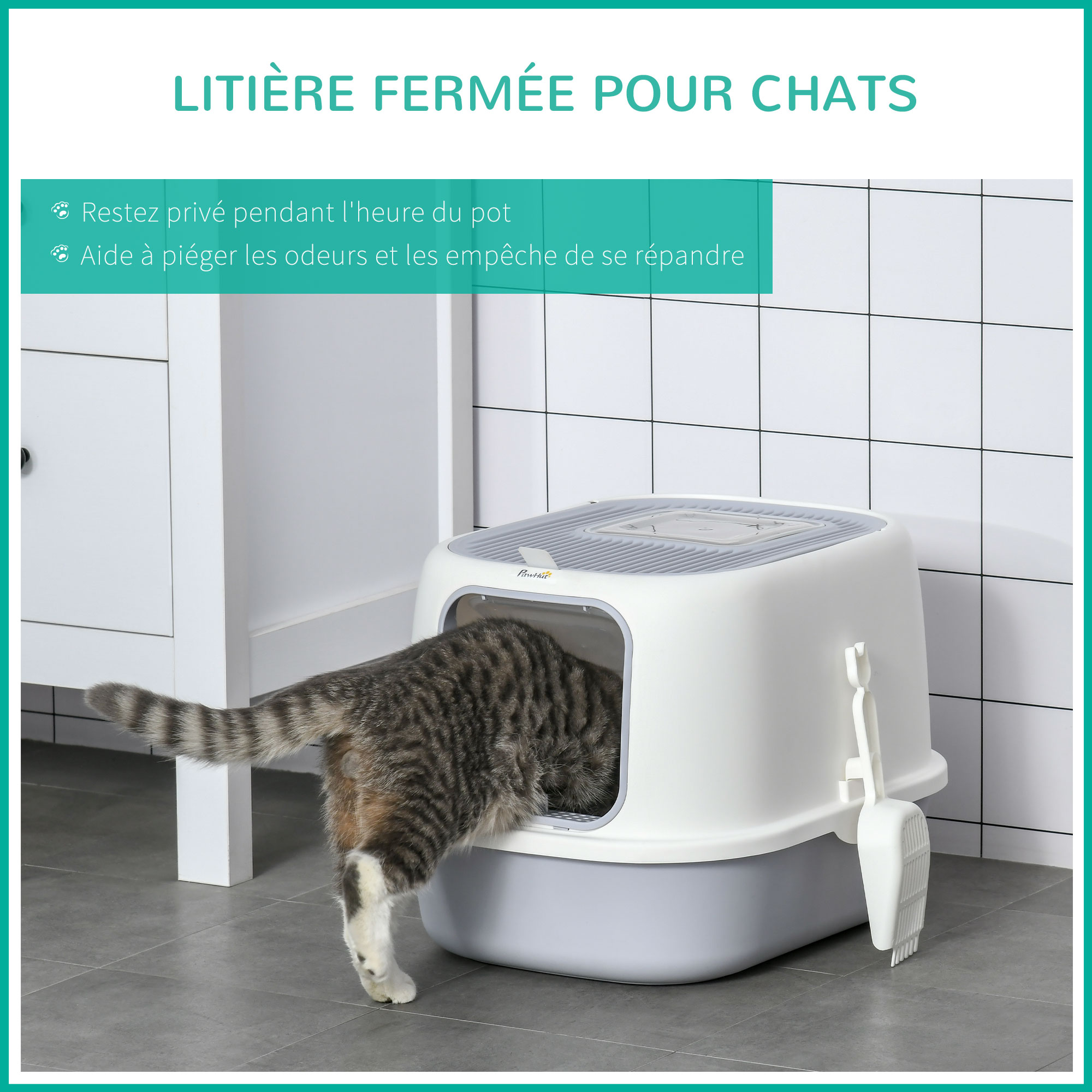 Maison de toilette portable pour chat gris crème