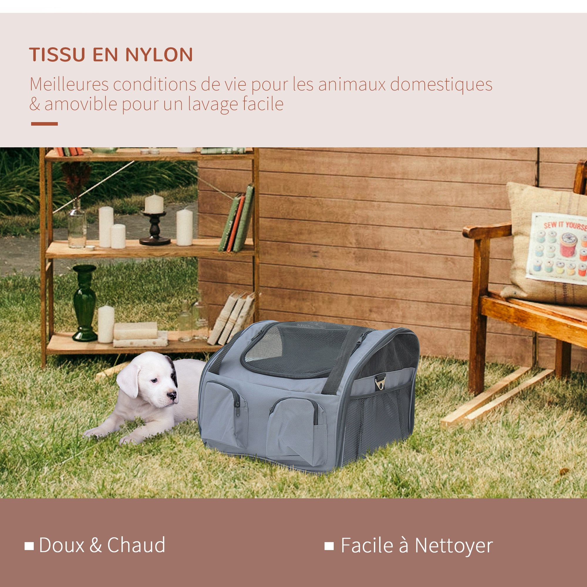 Sac de transport pour chien chat pliable gris