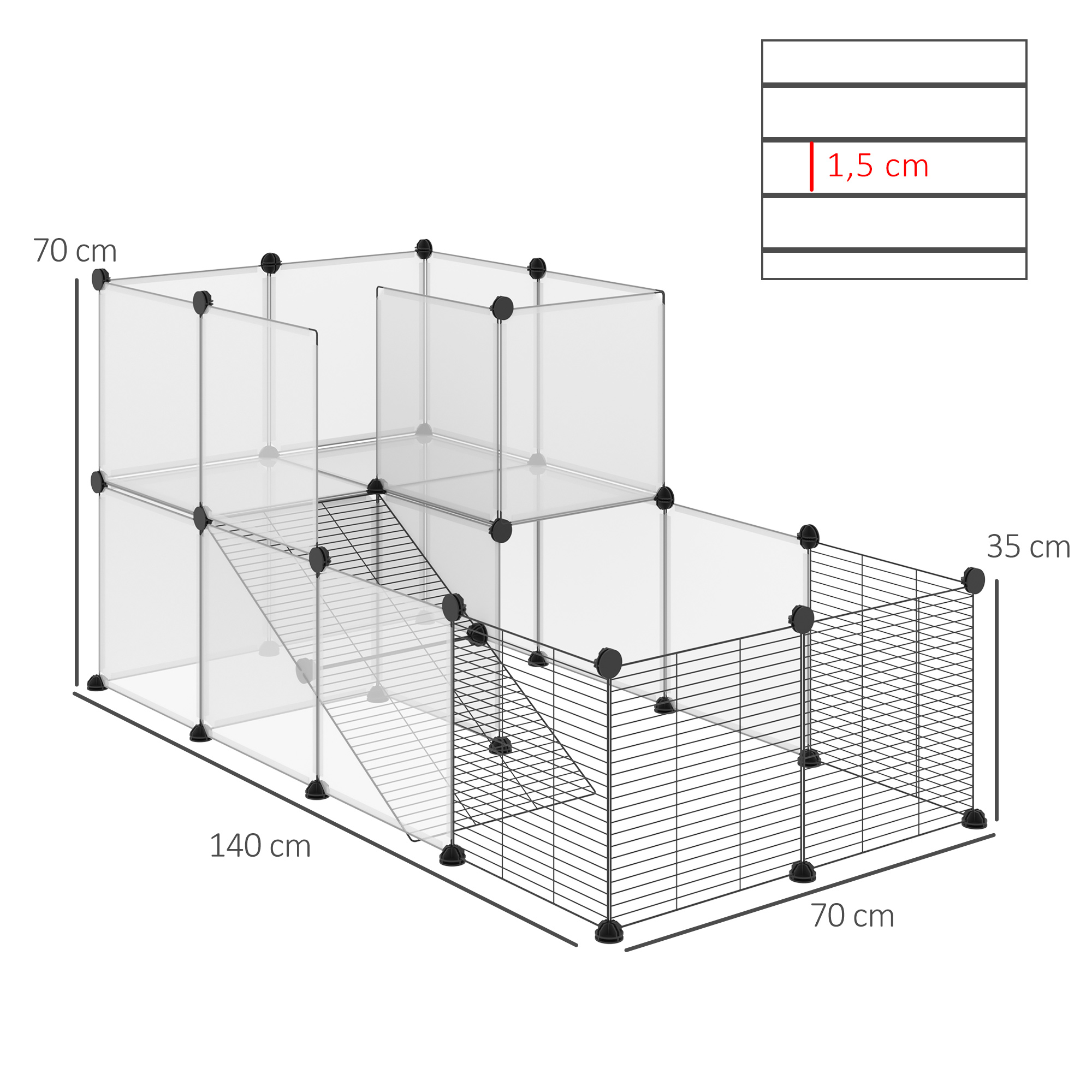 Cage parc enclos modulable rongeurs résine fils d'acier noir