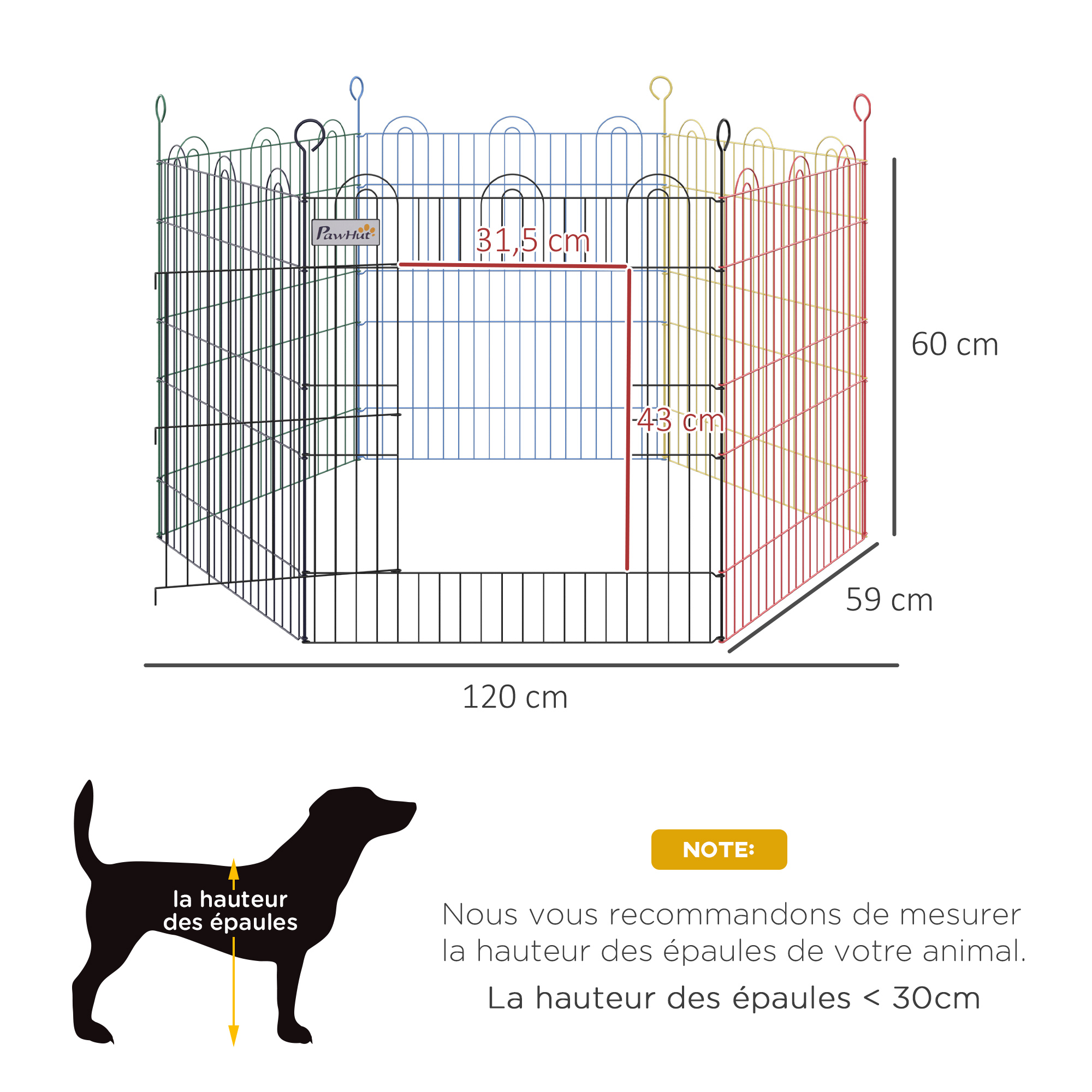 Parc enclos modulable pour chien animaux porte métal multicolore