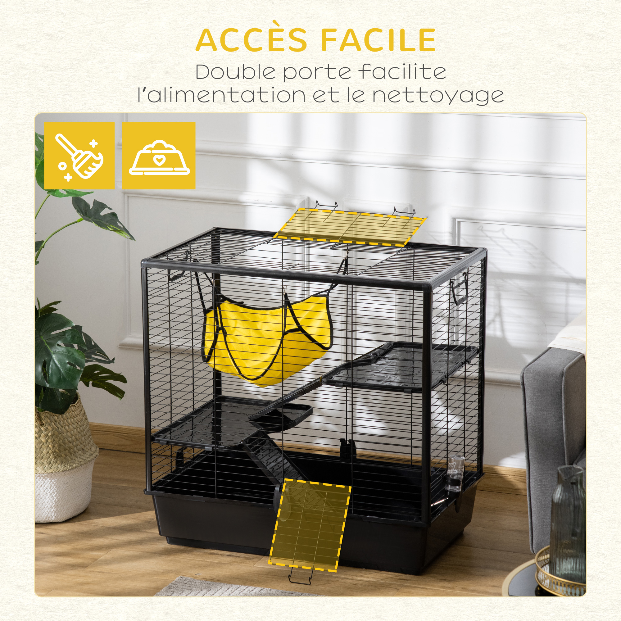 Cage petits rongeurs 3 niveaux avec accessoires noir