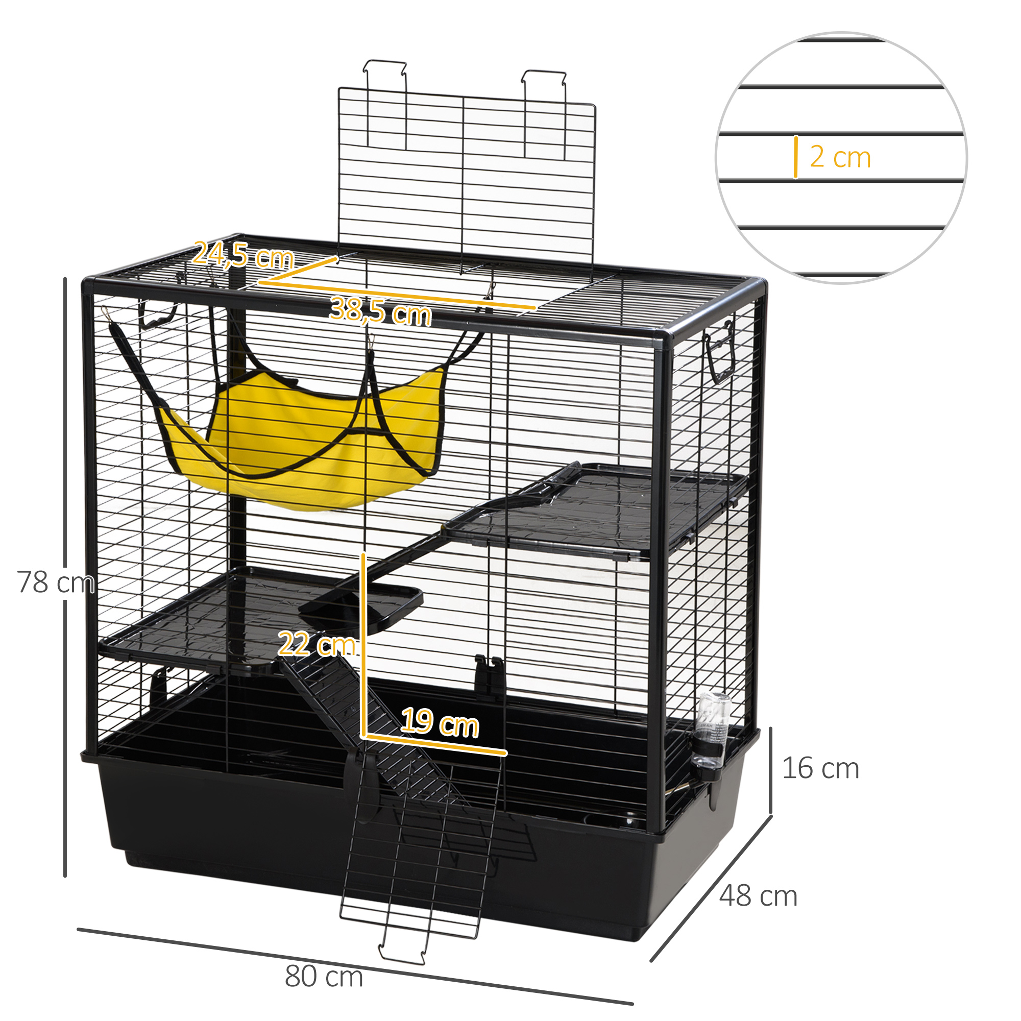 Cage petits rongeurs 3 niveaux avec accessoires noir