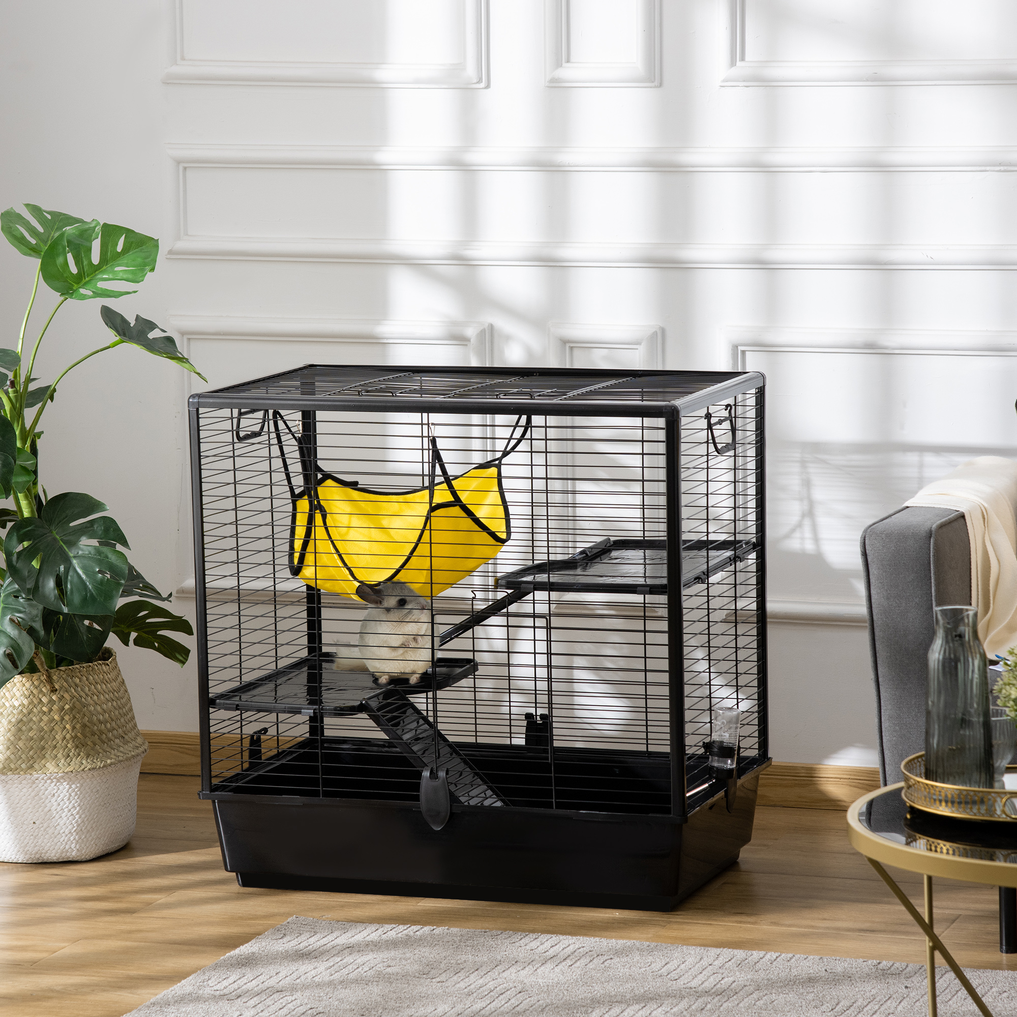 Cage petits rongeurs 3 niveaux avec accessoires noir