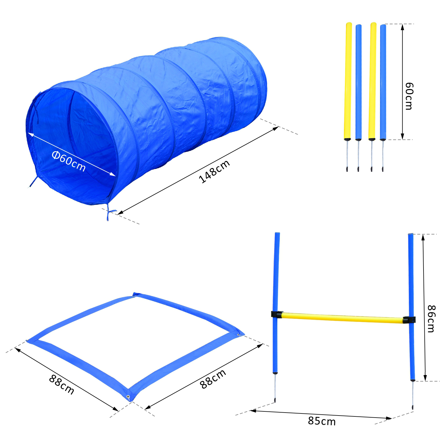 Agility sport pour chiens équipement complet bleu jaune