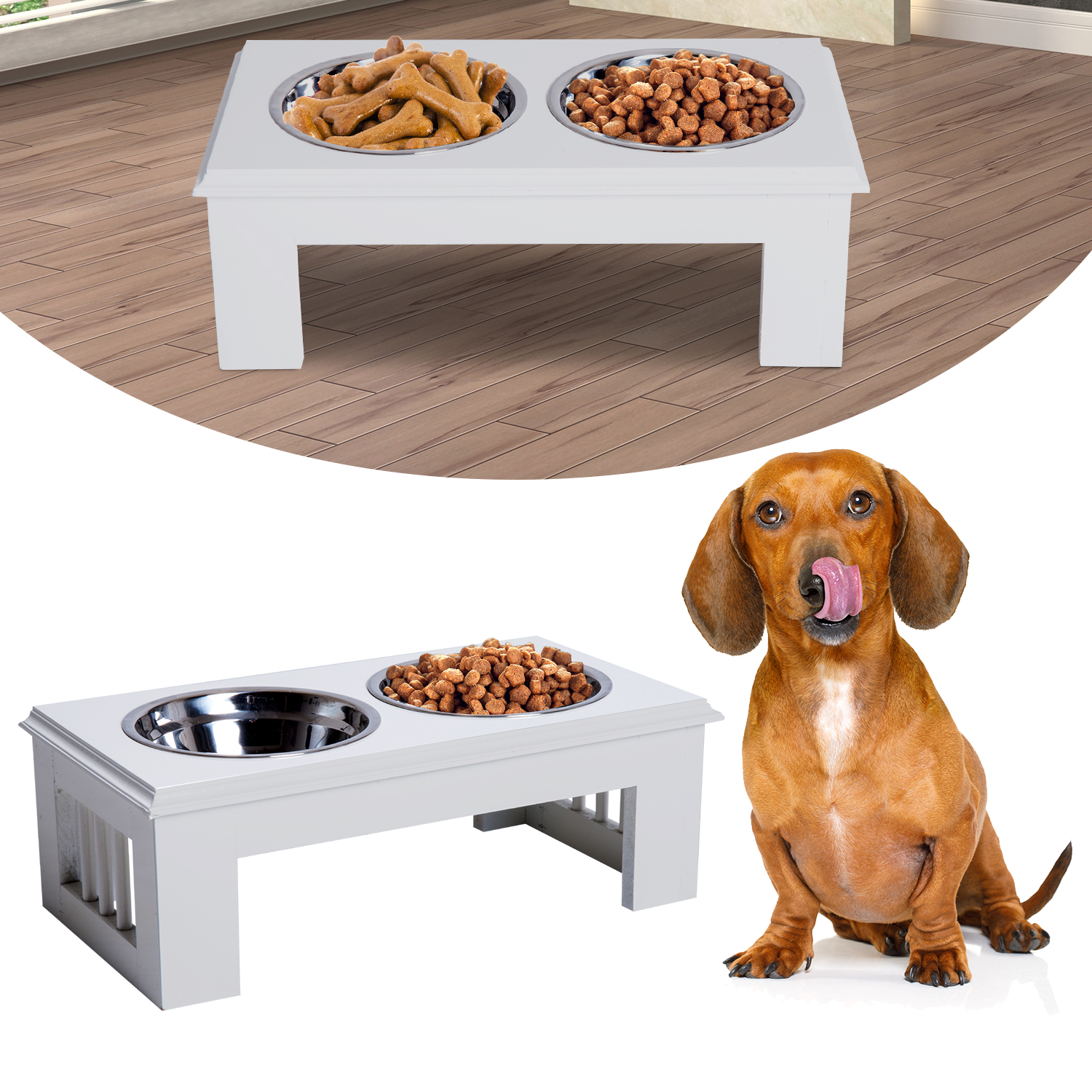 Gamelle double chien chat surélevée MDF