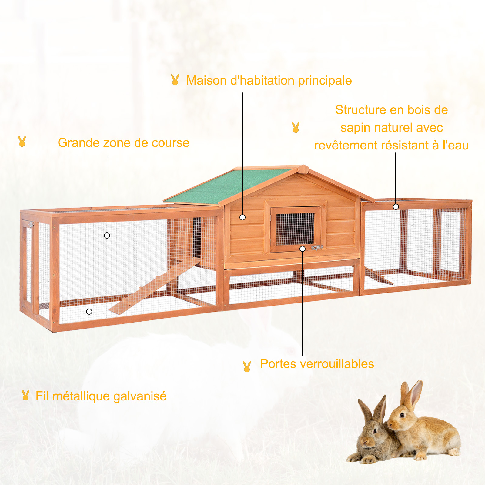 Clapier cage à lapins rongeurs XXL bois pin pré-huilé