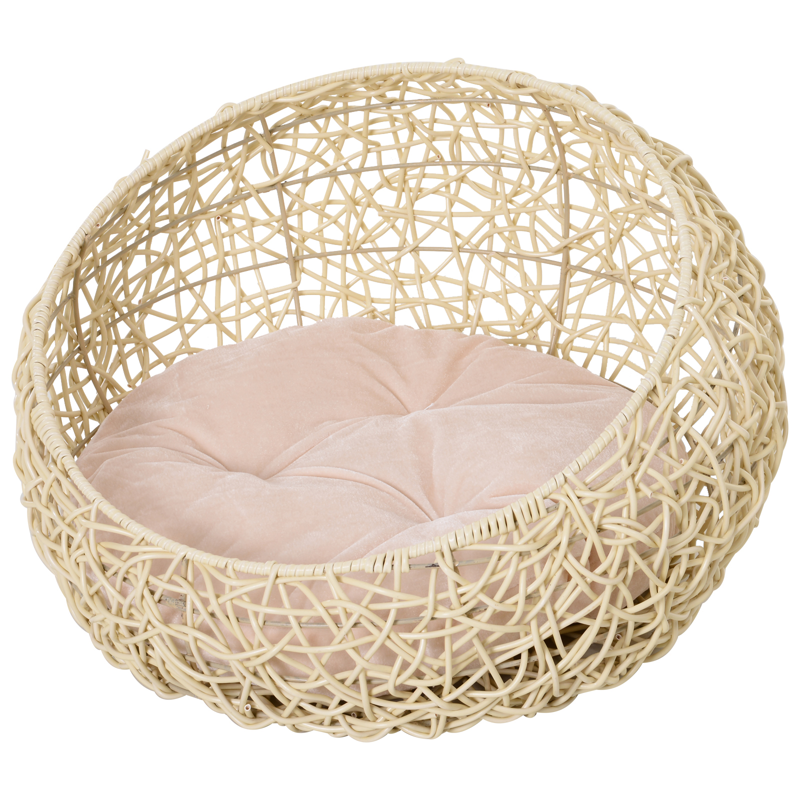 Panier chat avec coussin PVC imitation rotin beige