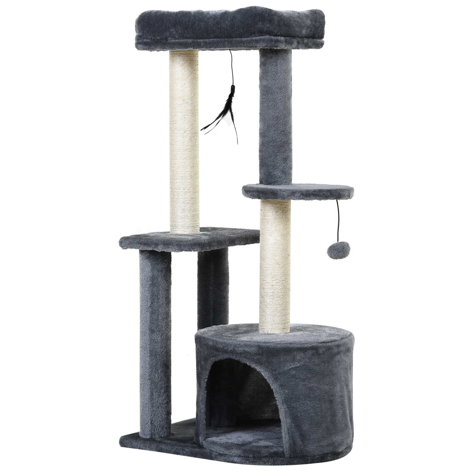 Arbre à chats griffoirs centre d'activités 2 jouets suspendus gris