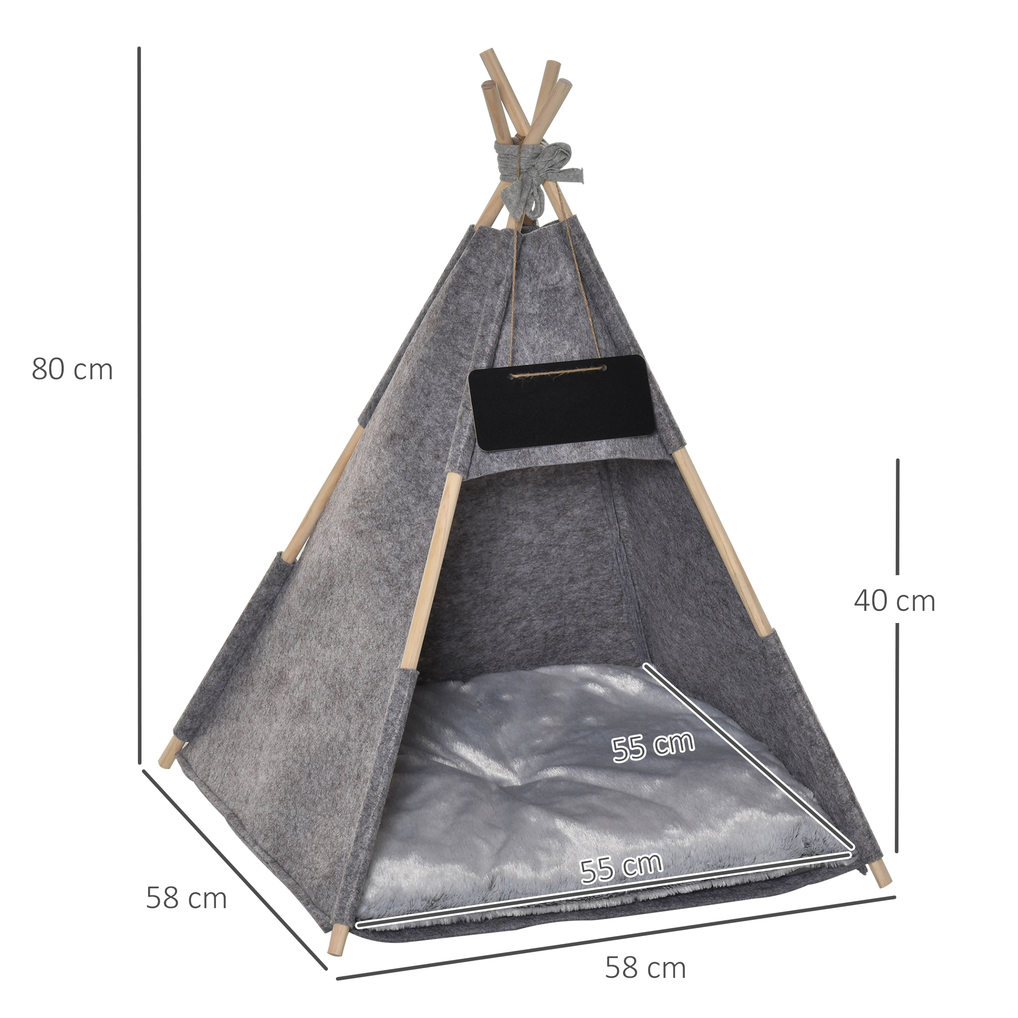 Tente tipi pour animaux coussin épais grand confort inclus gris