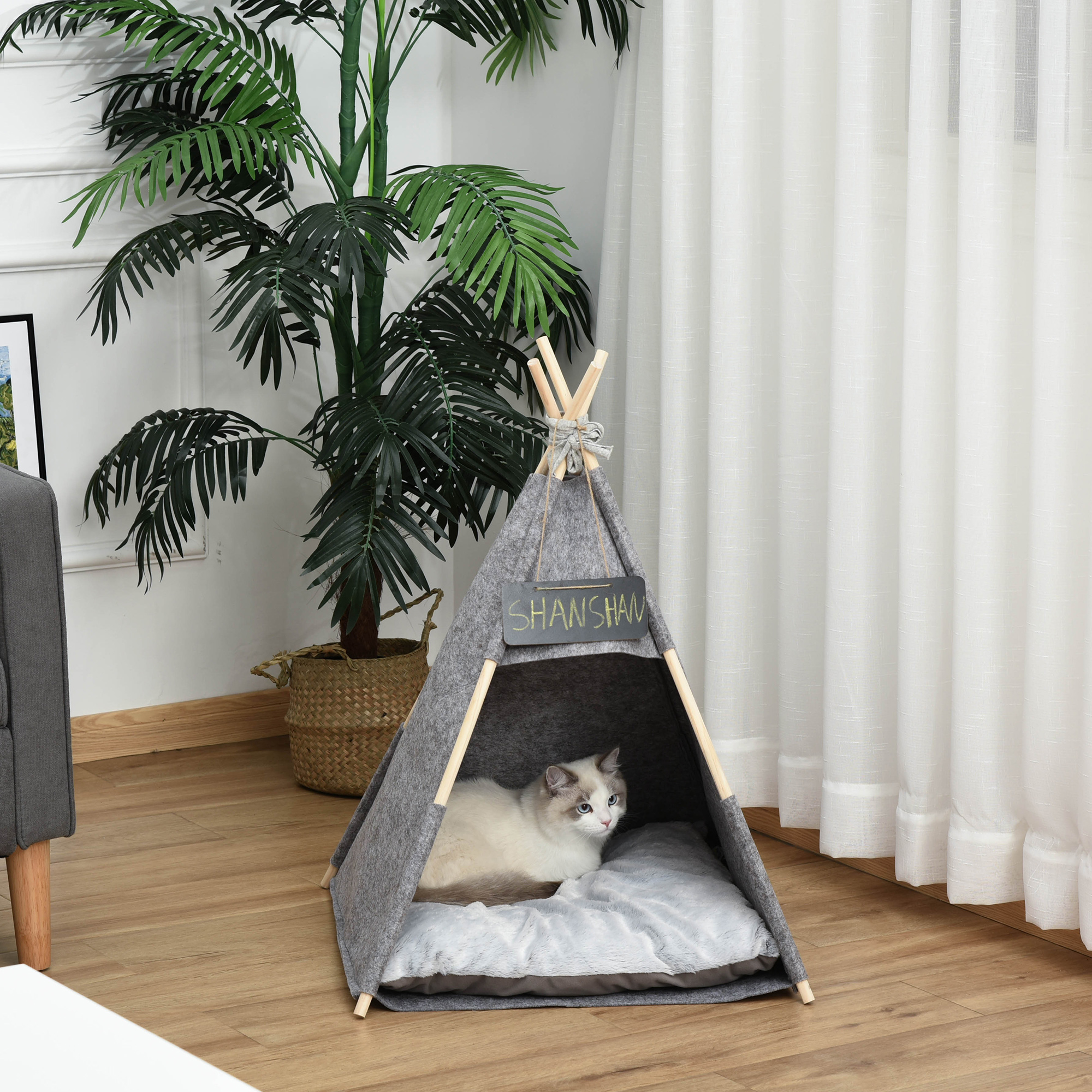 Tente tipi pour animaux coussin épais grand confort inclus gris