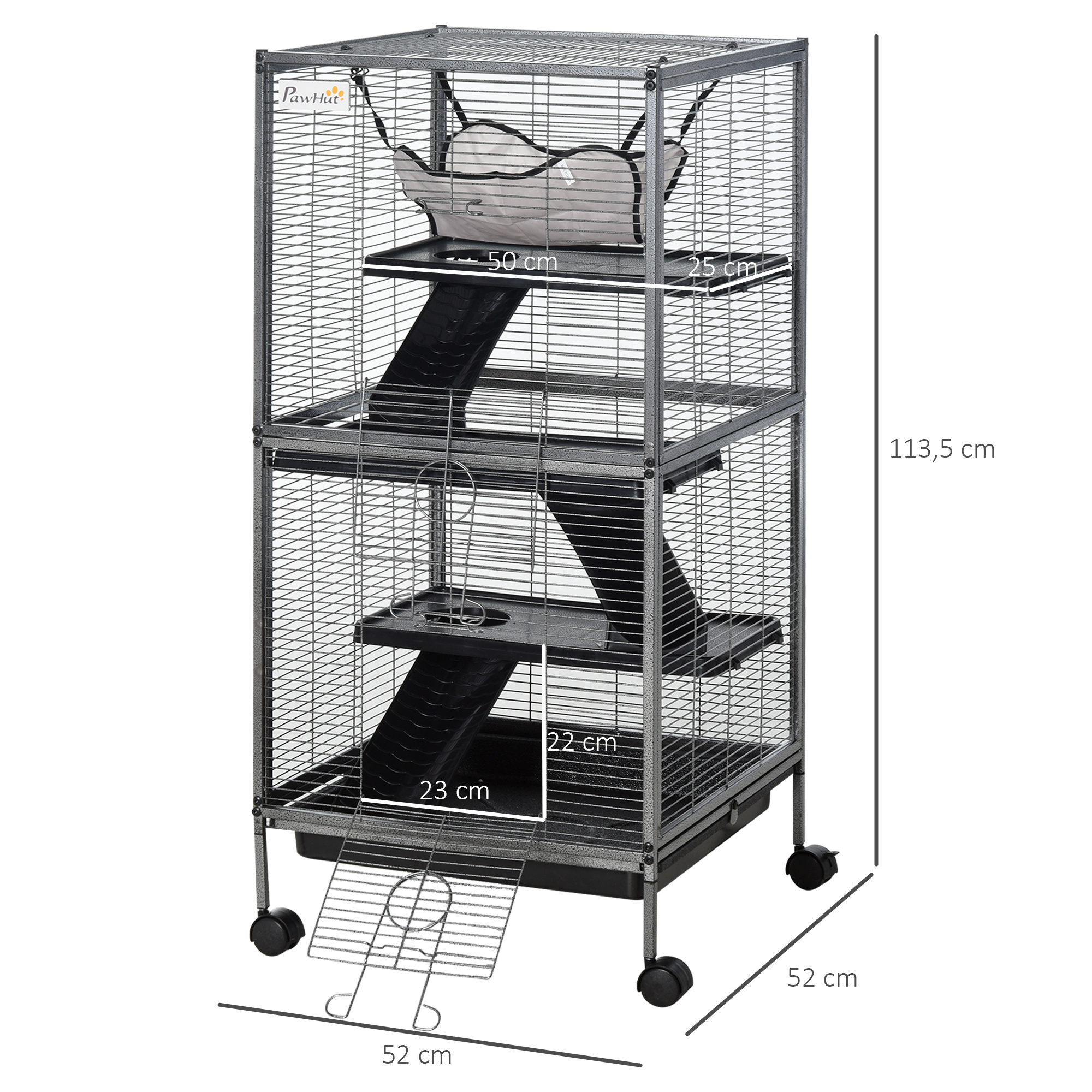 Cage pour Petits Animaux Portable avec 2 Portes Hamac Métal