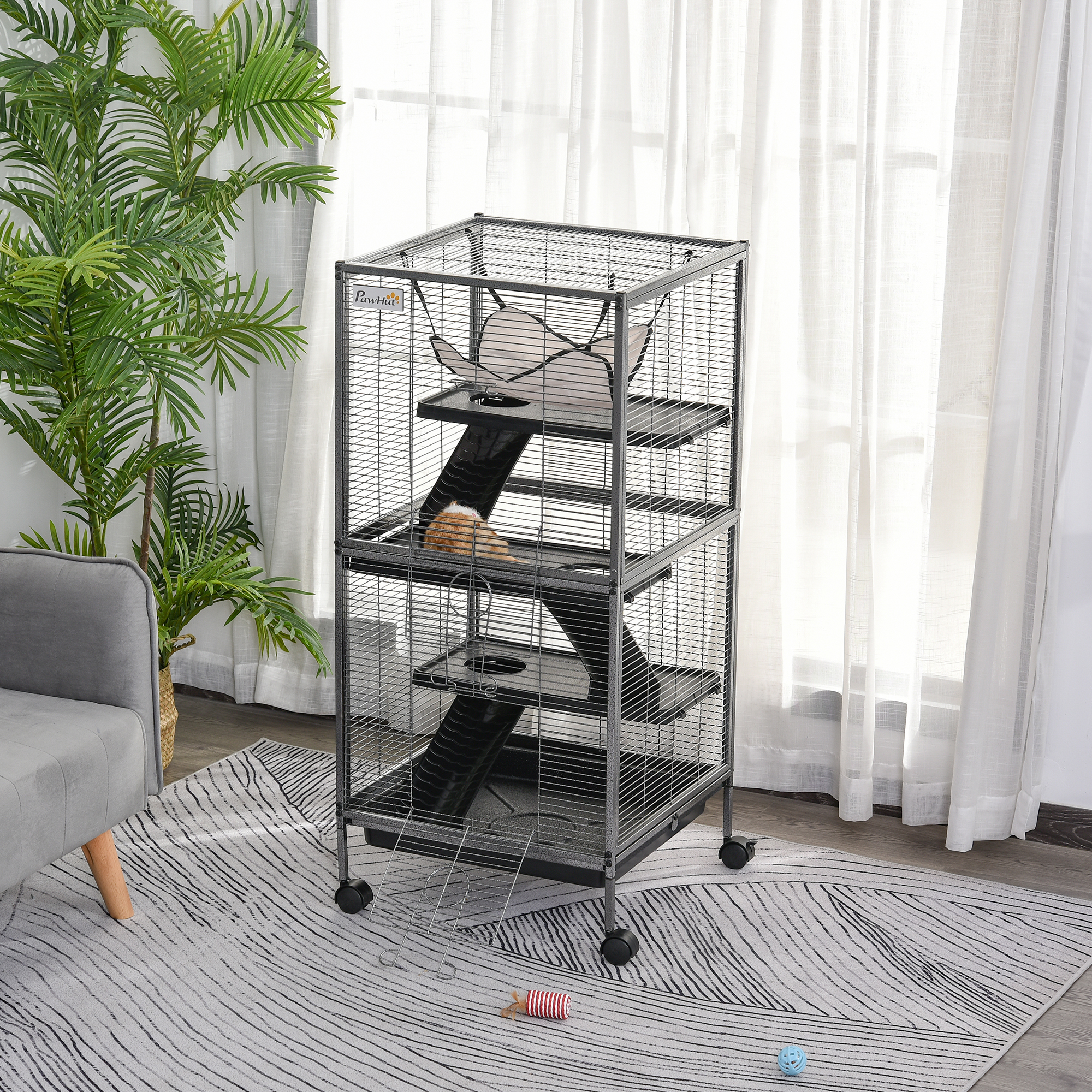 Cage pour Petits Animaux Portable avec 2 Portes Hamac Métal