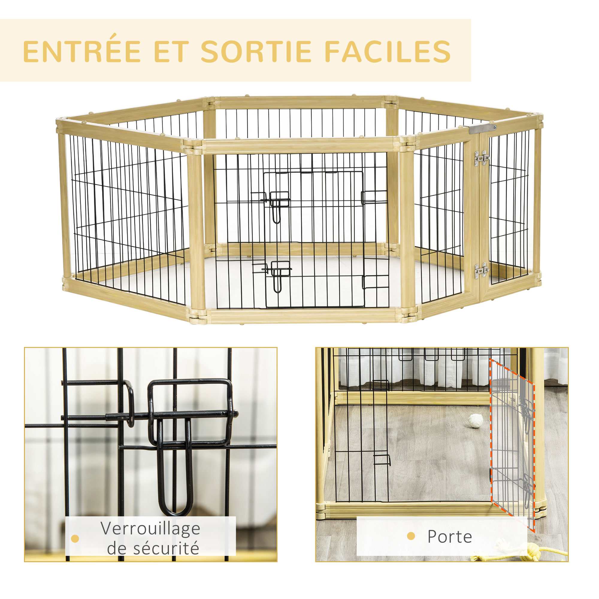 Parc enclos modulable pliable pour animaux bois composite acier