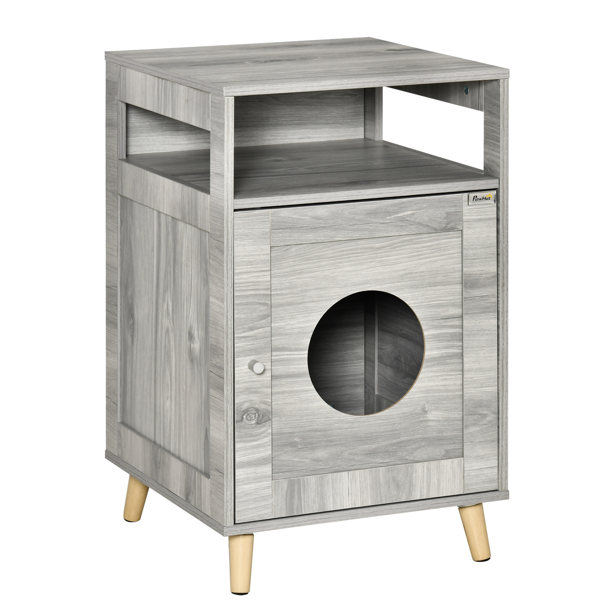 Maison de toilette pour chat aspect bois gris