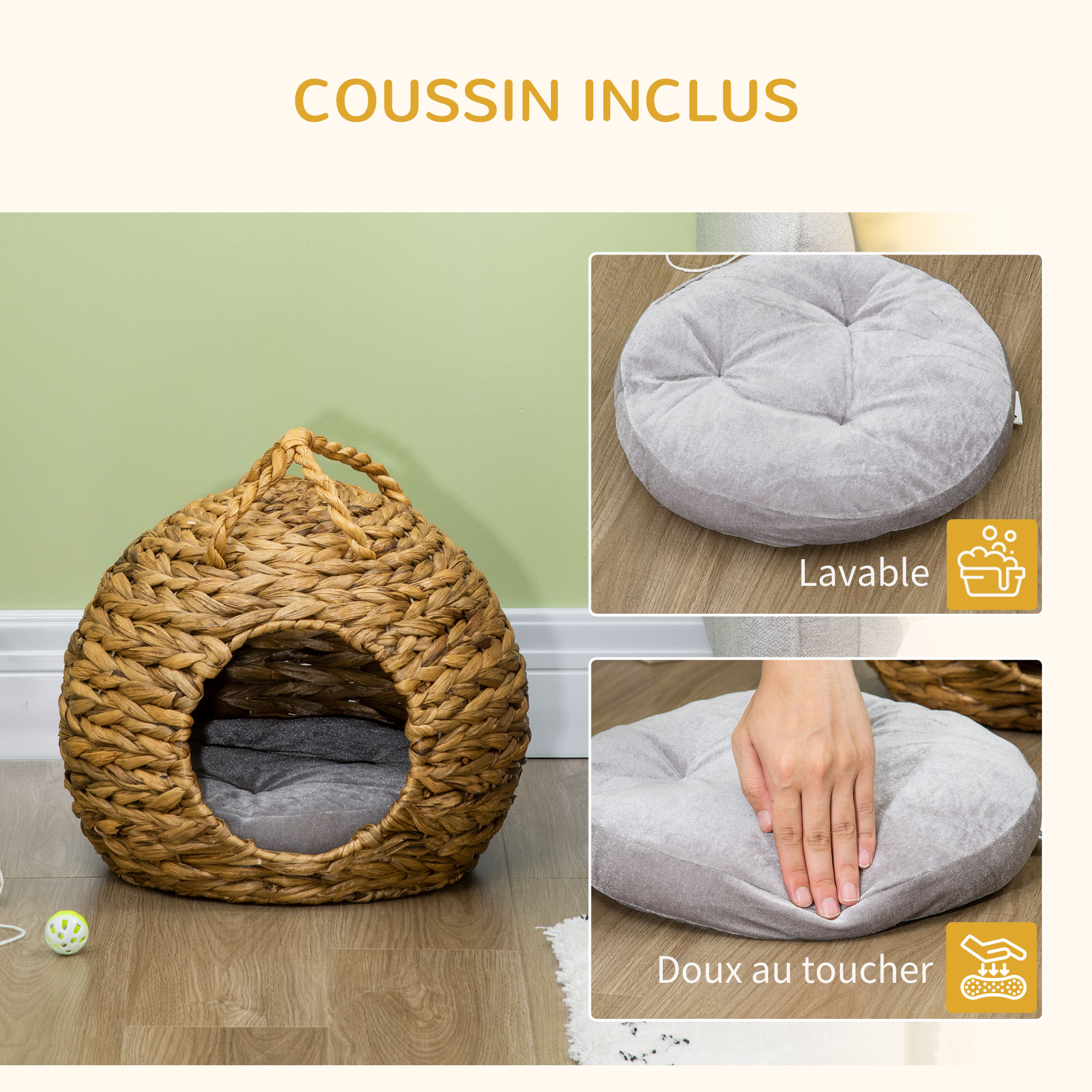 Panier chat jacinthe d'eau coussin inclus gris