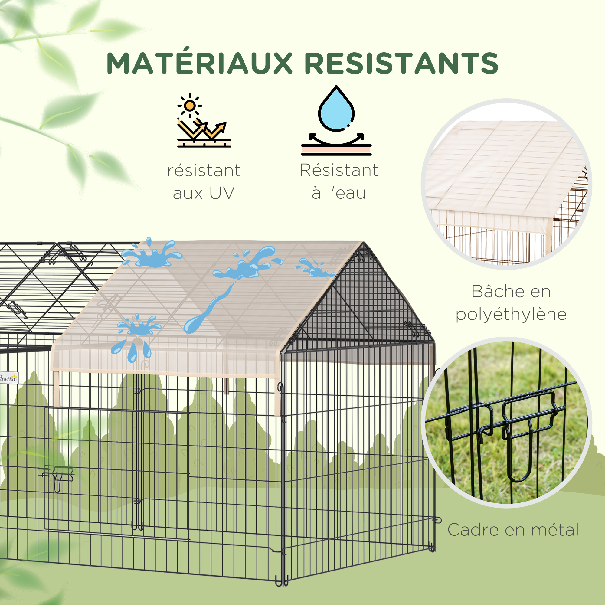 Parc enclos métal cage extérieure 3 portes et trappe surface abrité PE