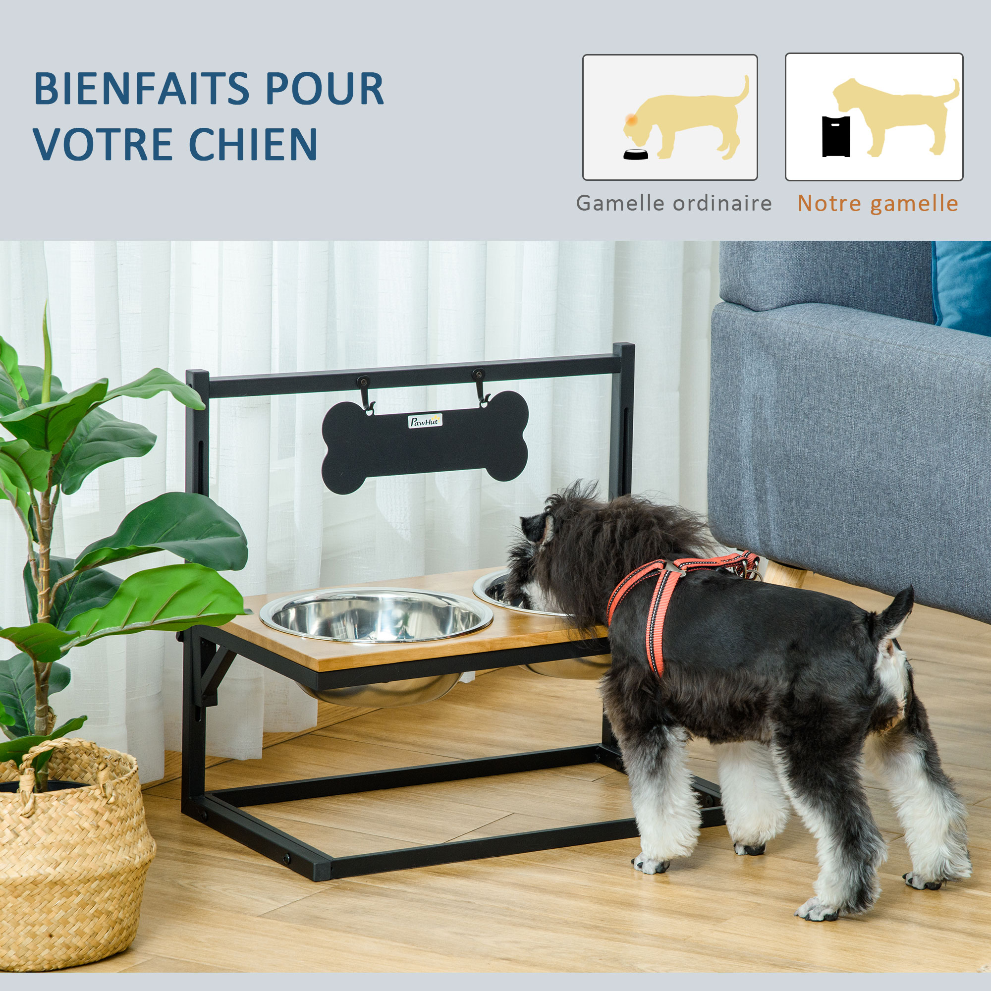 Porte-gamelles double chien surélevée hauteur réglable