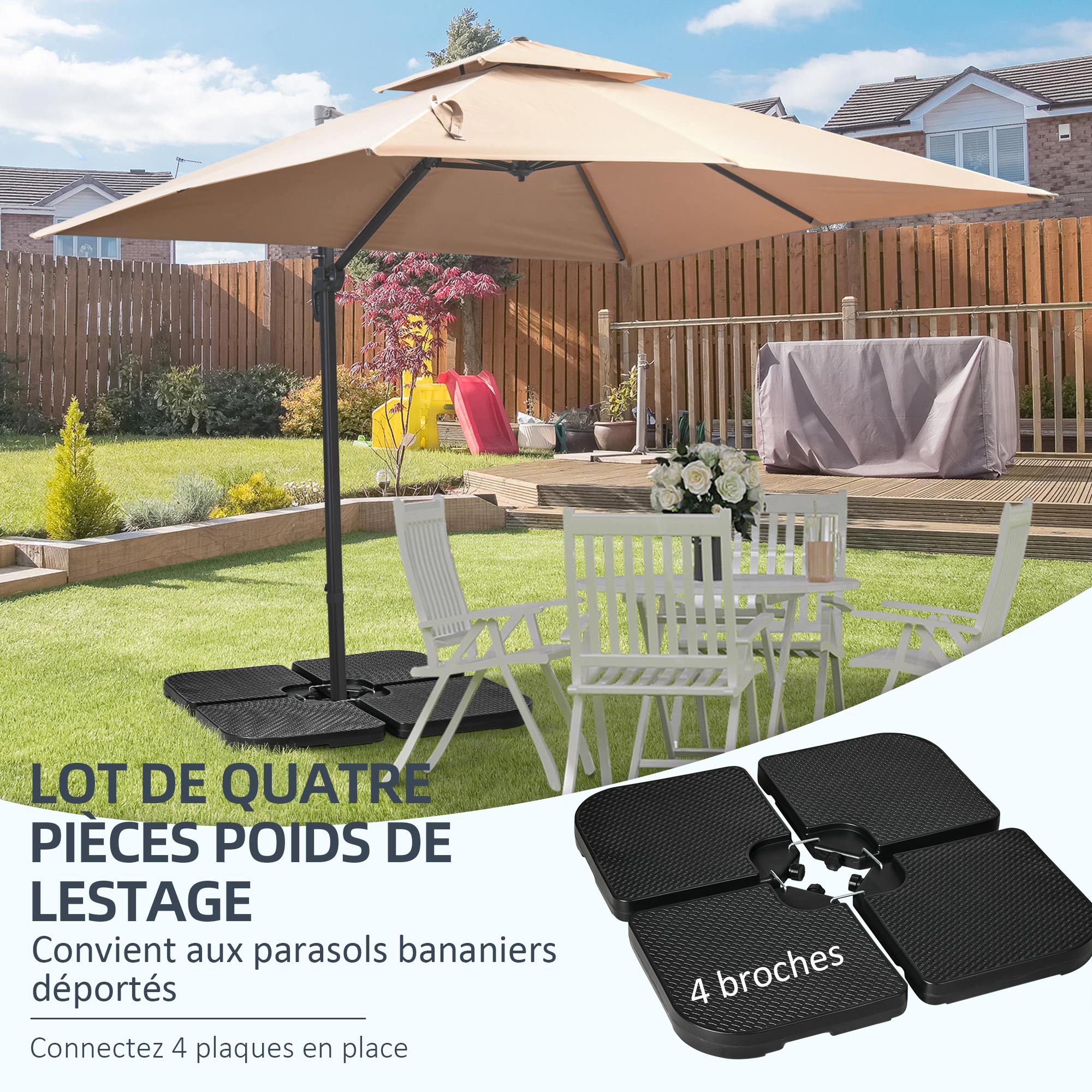 Pied de parasol lot de 4 dalles pour parasol à lester noir