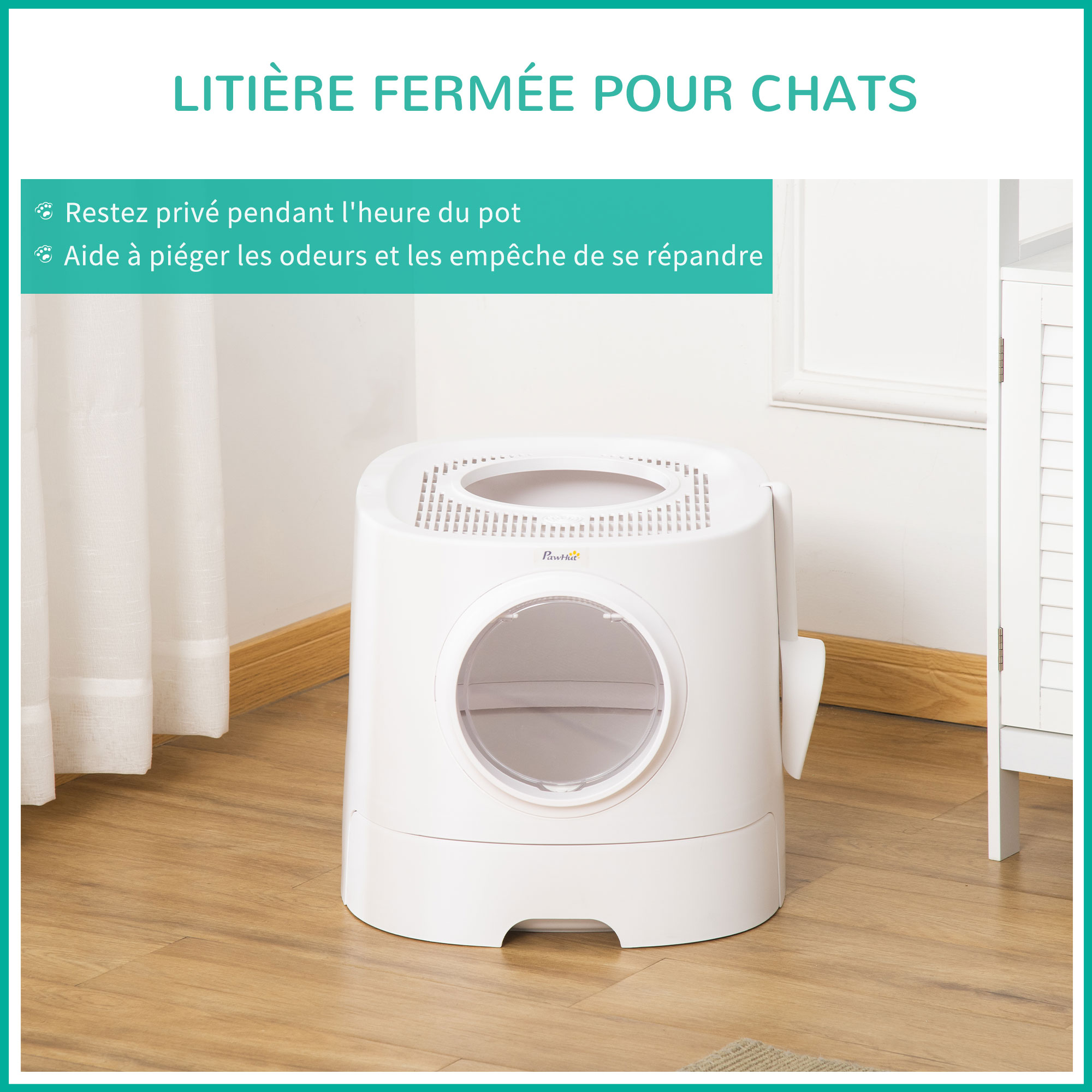 Maison de toilette pour chat 2 portes pelle PE blanc