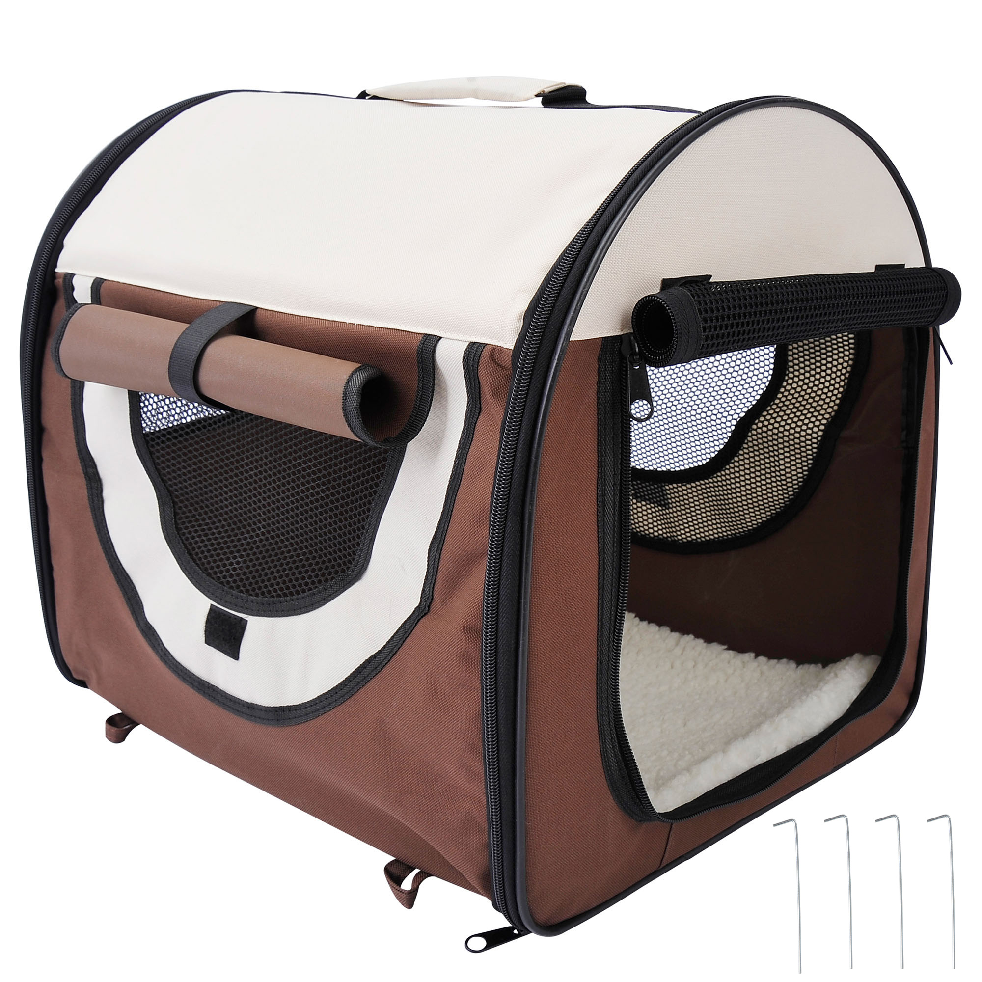 Sac de transport pour chien chat pliable marron beige