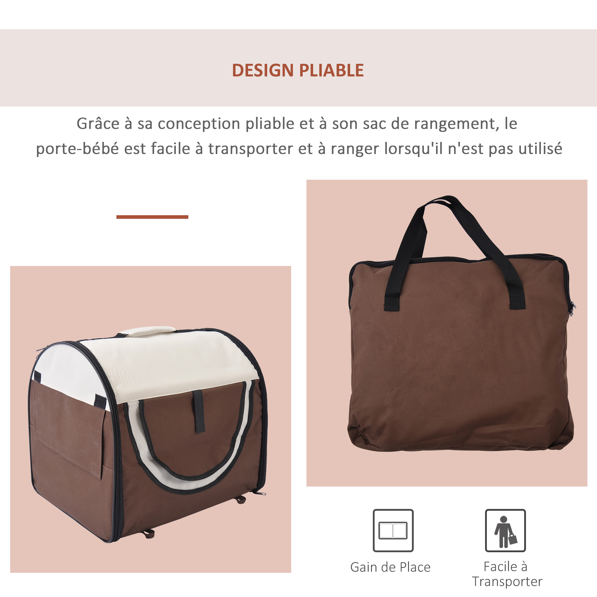 Sac de transport pour chien chat pliable marron beige