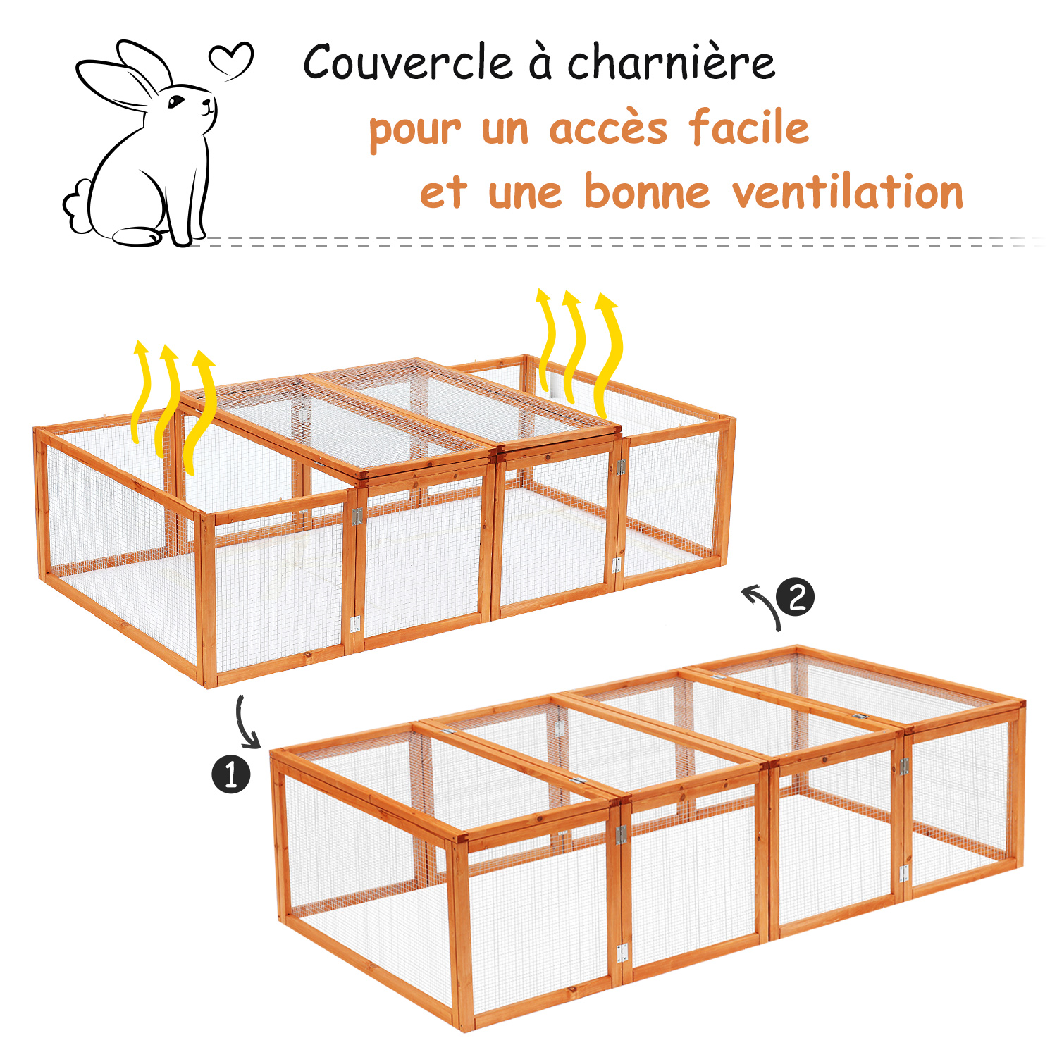 Clapier cage à lapins extérieur intérieur pliable 2 portes supérieures pin